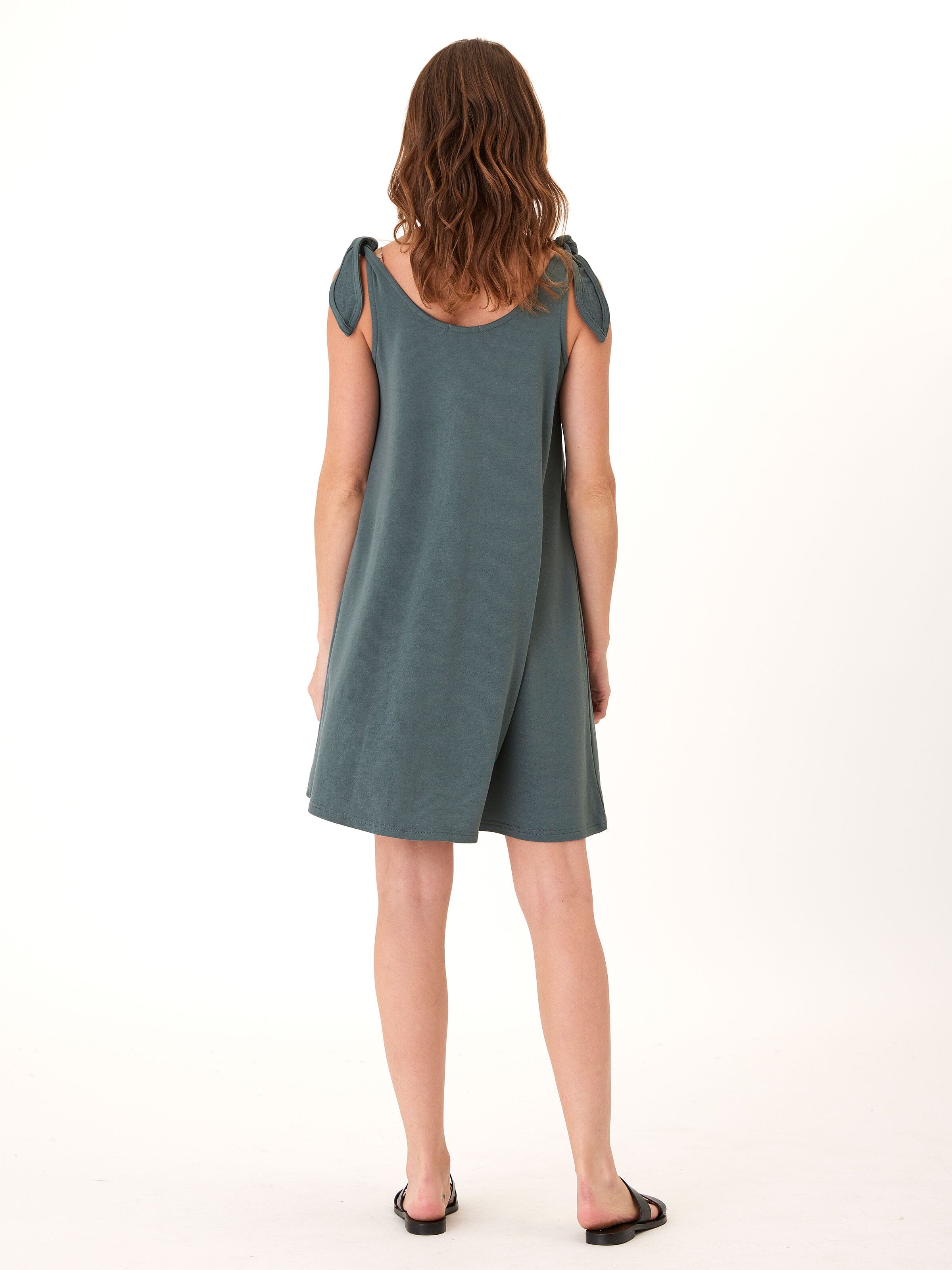 Modal Terry Tie Shoulder Dress - Flowy Sleeveless Midi