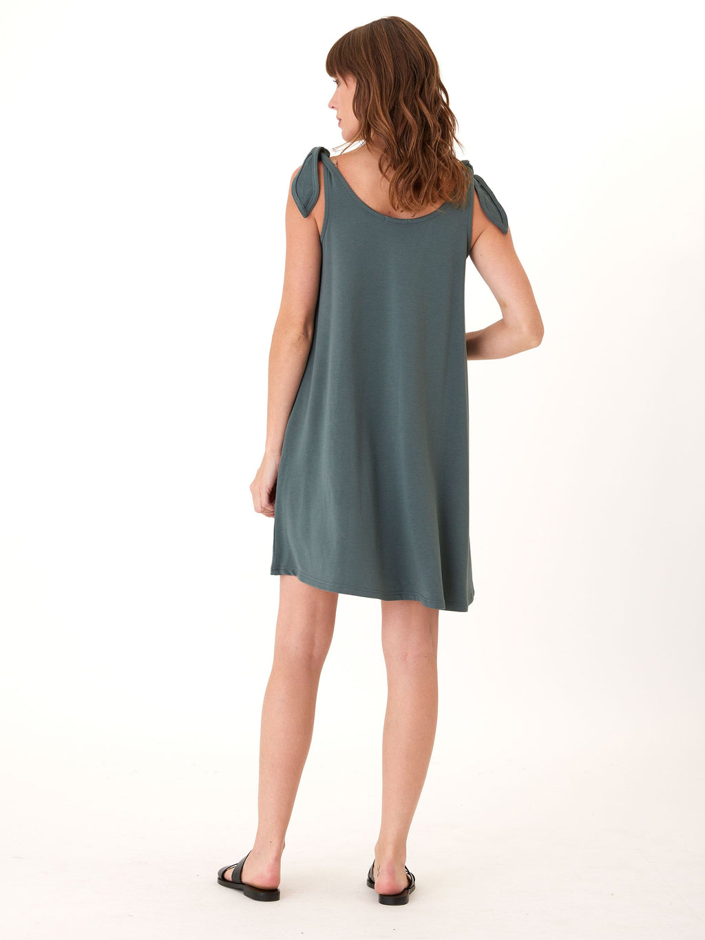 Modal Terry Tie Shoulder Dress - Flowy Sleeveless Midi