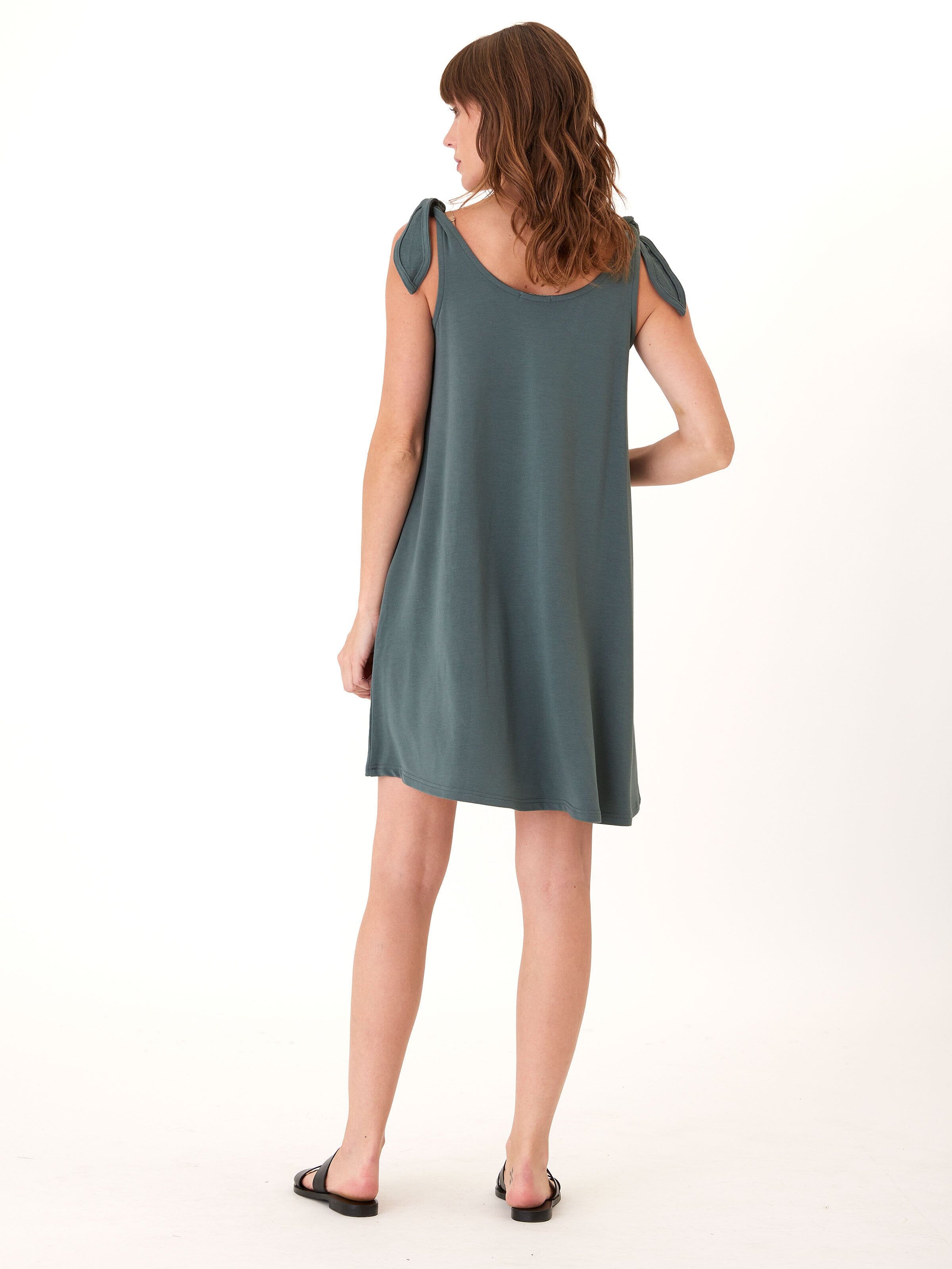 Modal Terry Tie Shoulder Dress - Flowy Sleeveless Midi