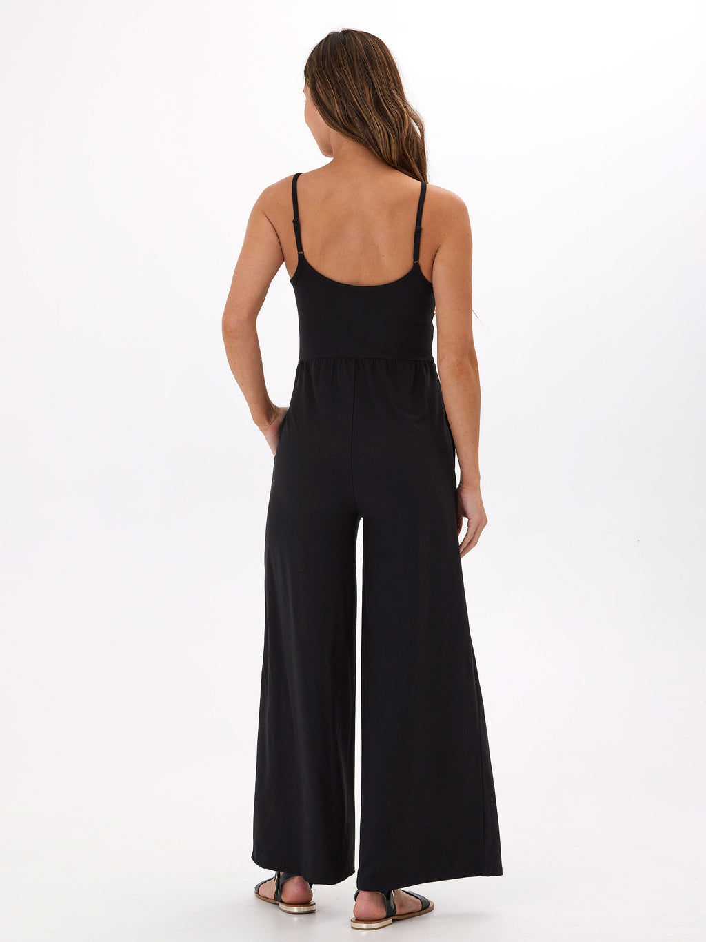 Tansie Luxe Jersey Wide-Leg Jumpsuit in Black - Sleeveless Scoop