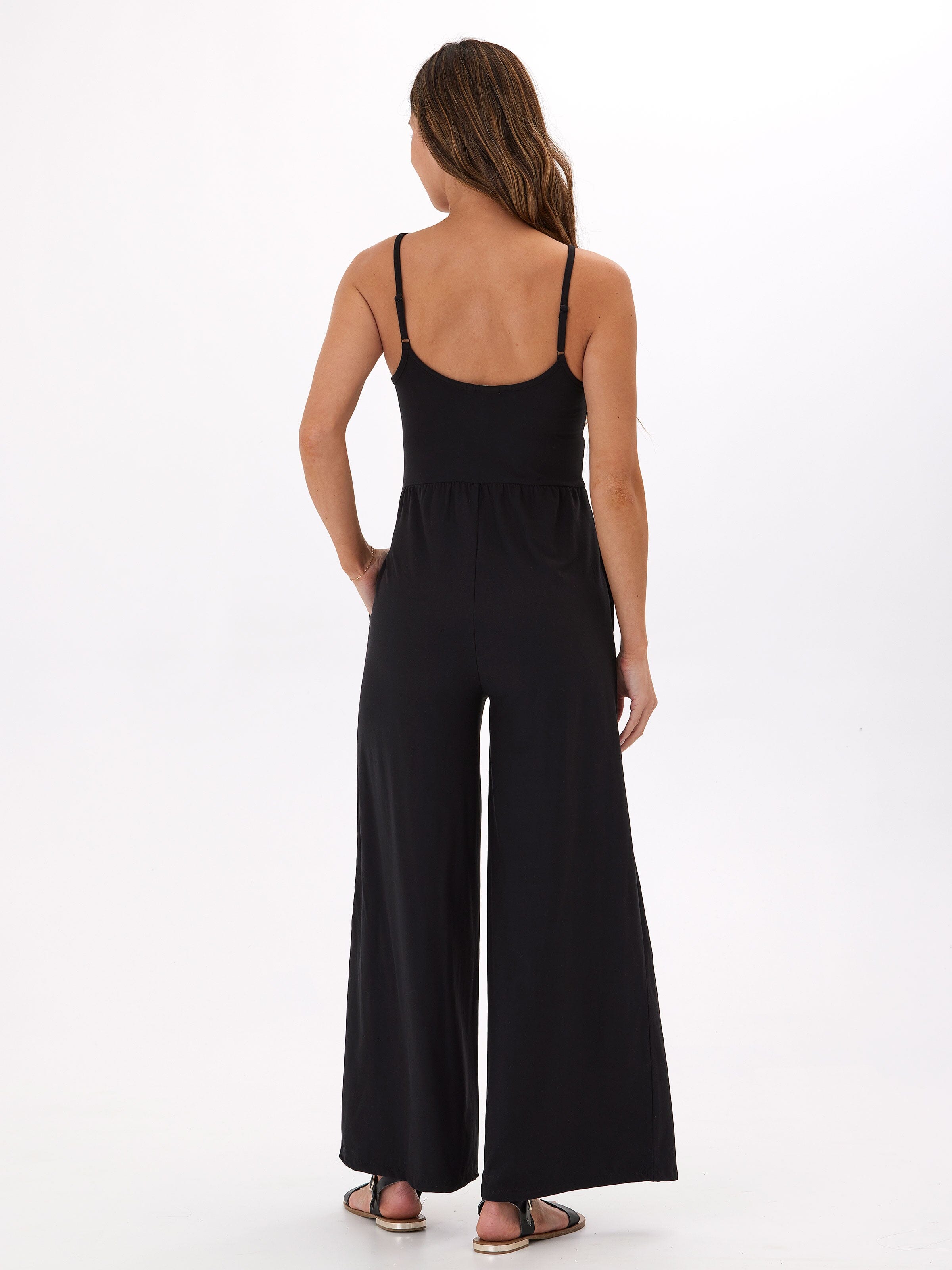 Tansie Luxe Jersey Wide-Leg Jumpsuit in Black - Sleeveless Scoop