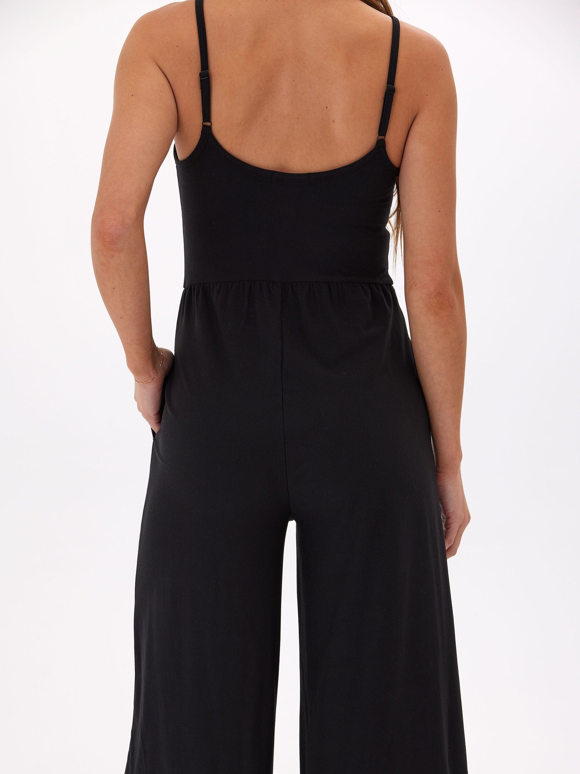Tansie Luxe Jersey Wide-Leg Jumpsuit in Black - Sleeveless Scoop