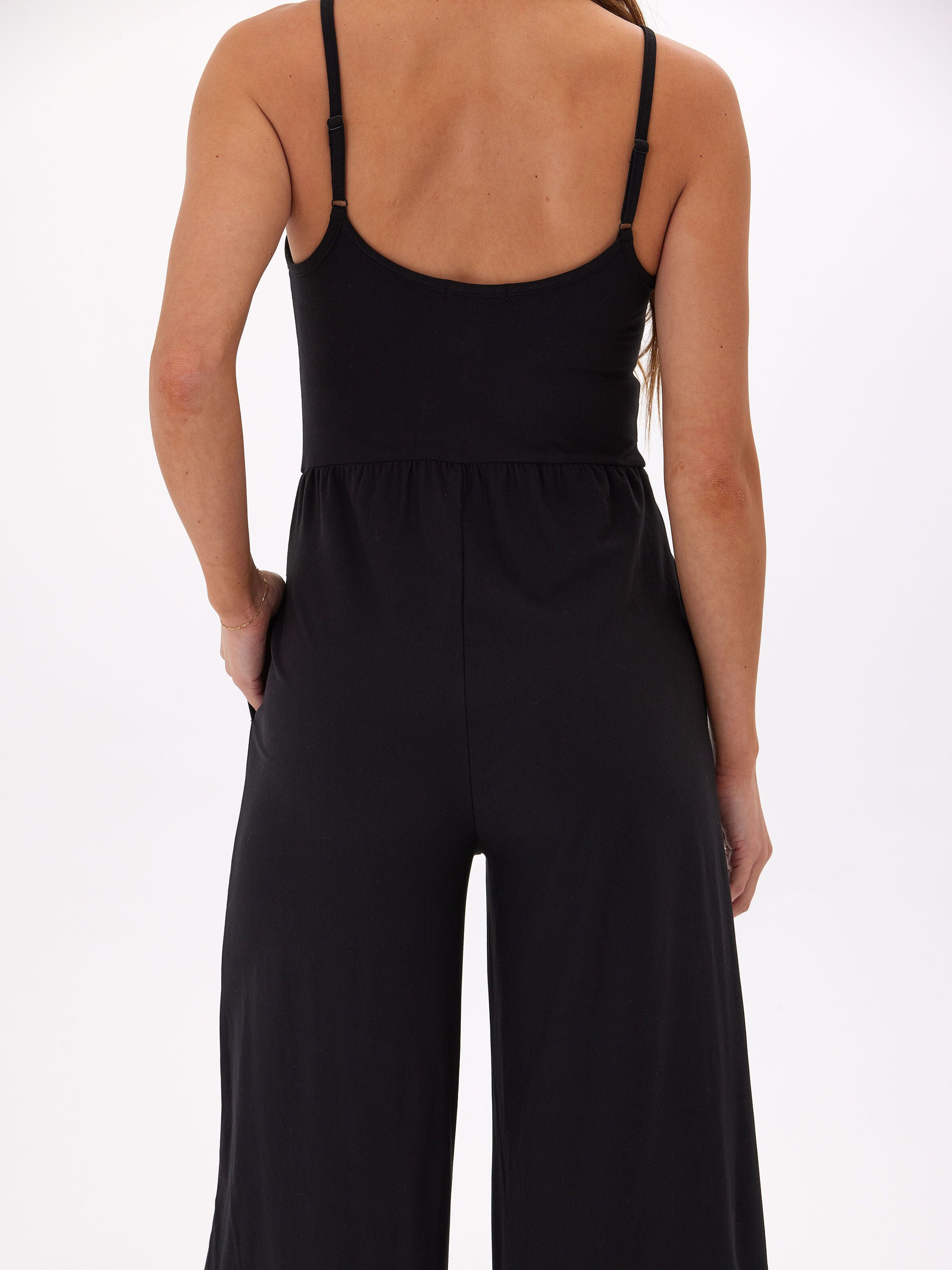 Tansie Luxe Jersey Wide-Leg Jumpsuit in Black - Sleeveless Scoop