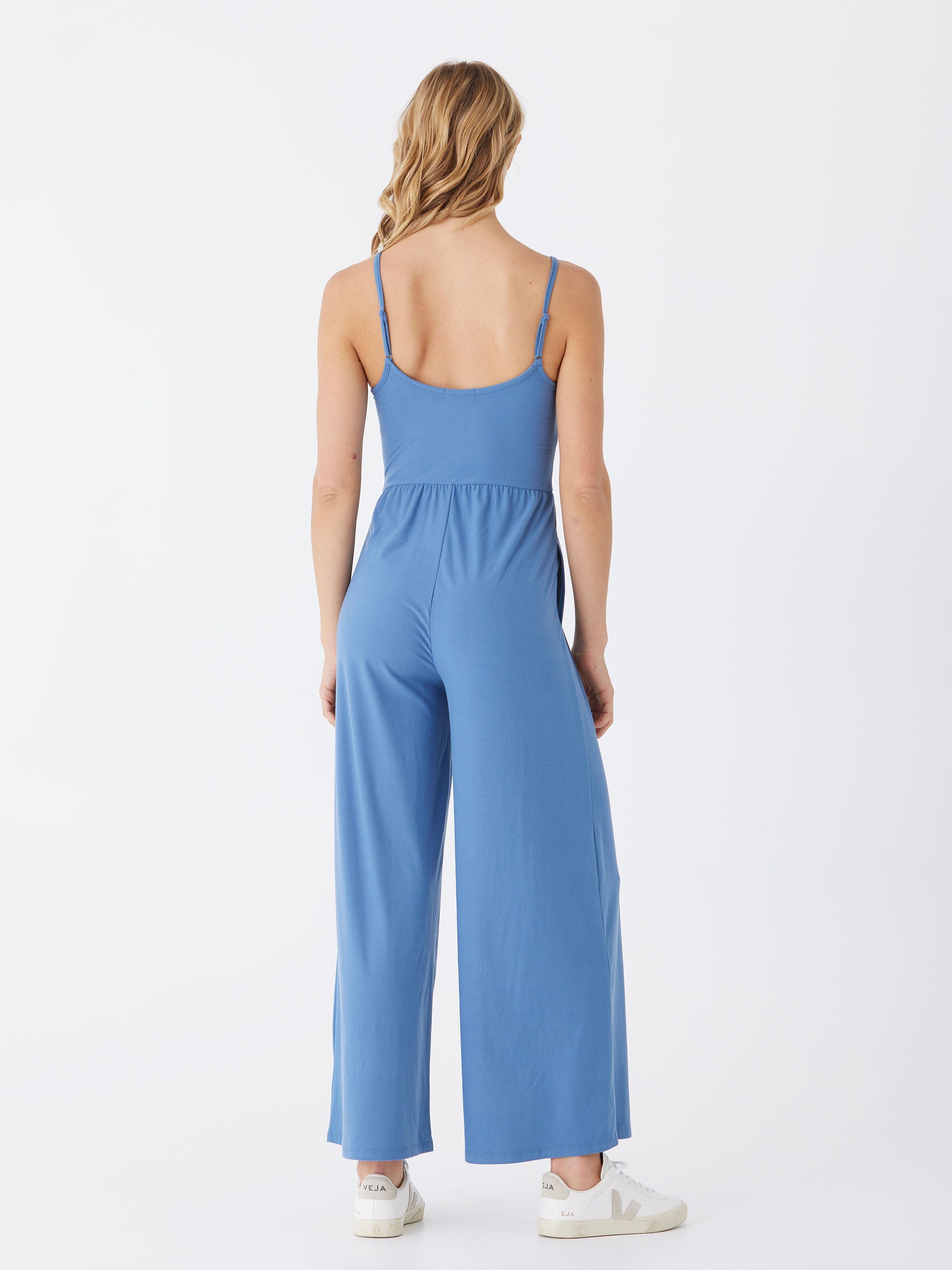 Tansie Luxe Jersey Wide-Leg Jumpsuit in Dusty Sky Blue