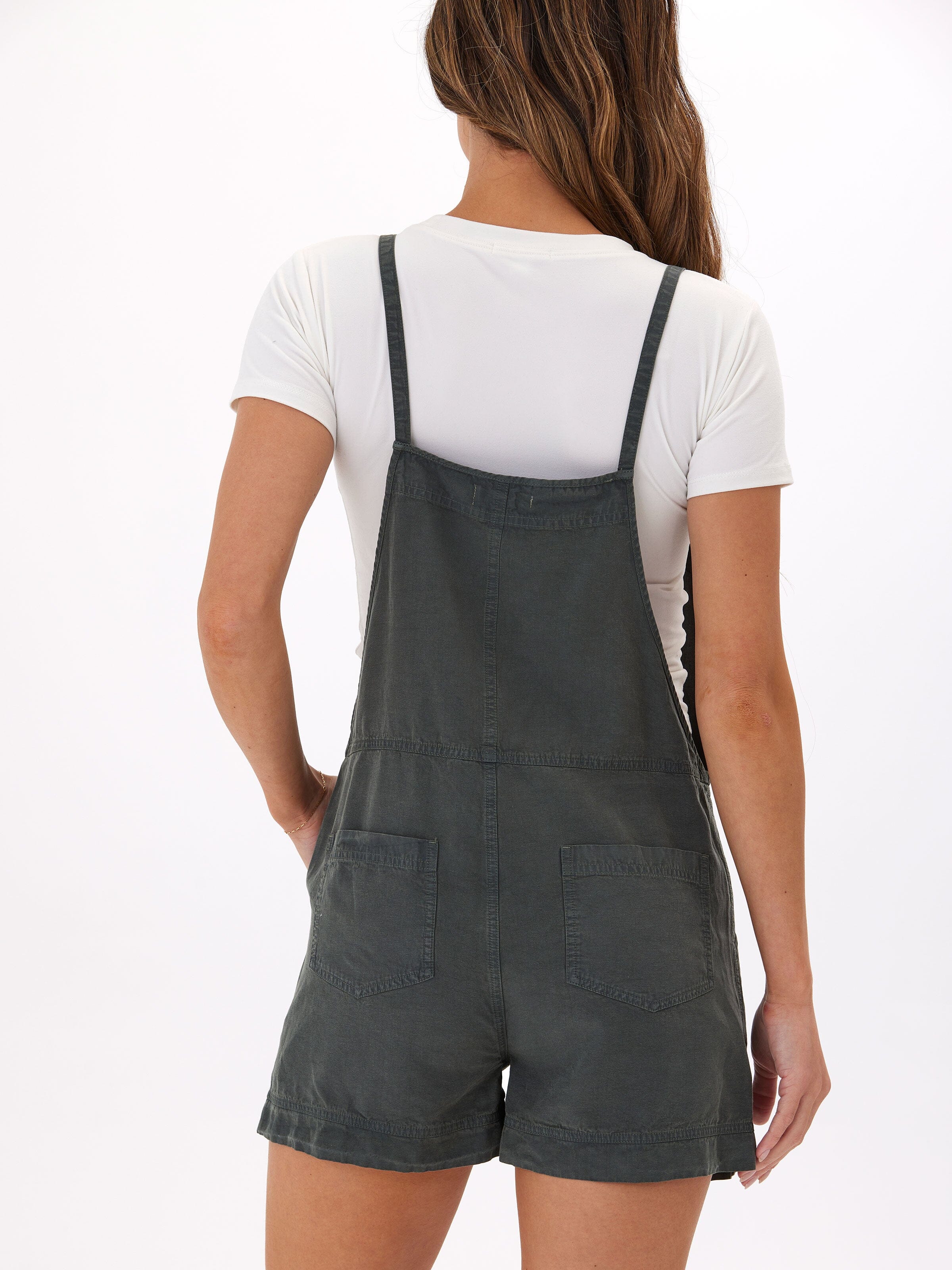 Alexis Breezy Linen Romper in Dark Charcoal and Slate Grey