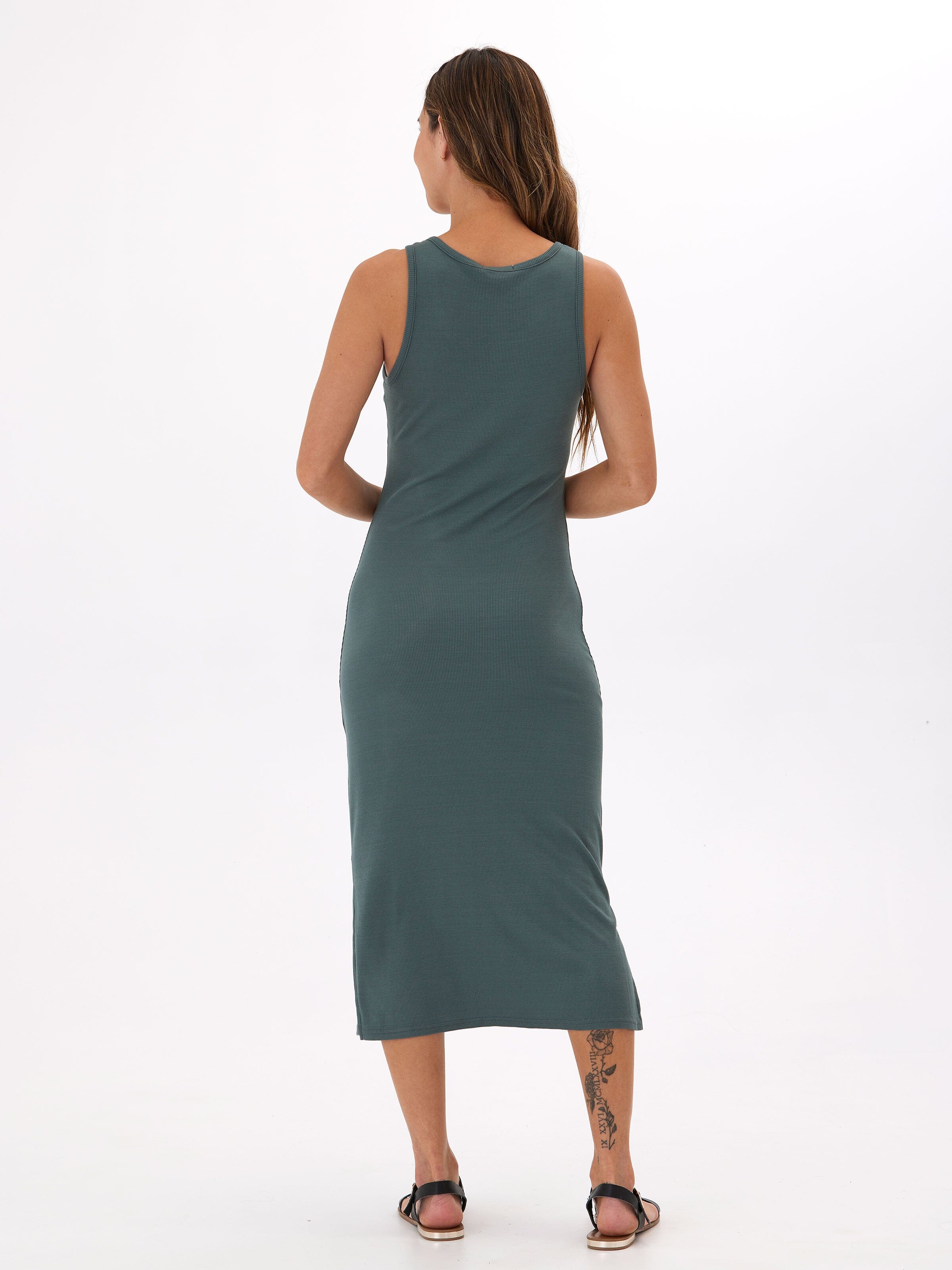 Feather Rib Henley Tank Dress - Comfortable Sleeveless Mini
