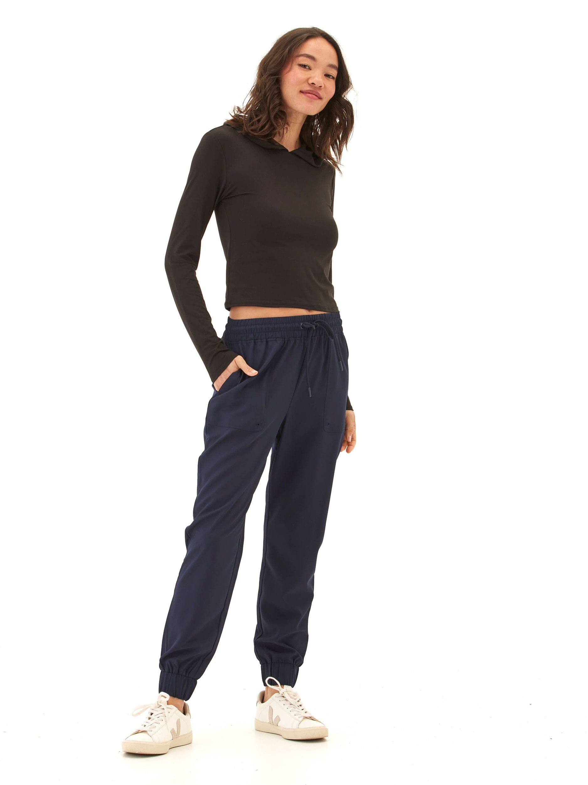Trysha Ultrastretch Woven Jogger – Navy Blue Relaxed Fit Pants