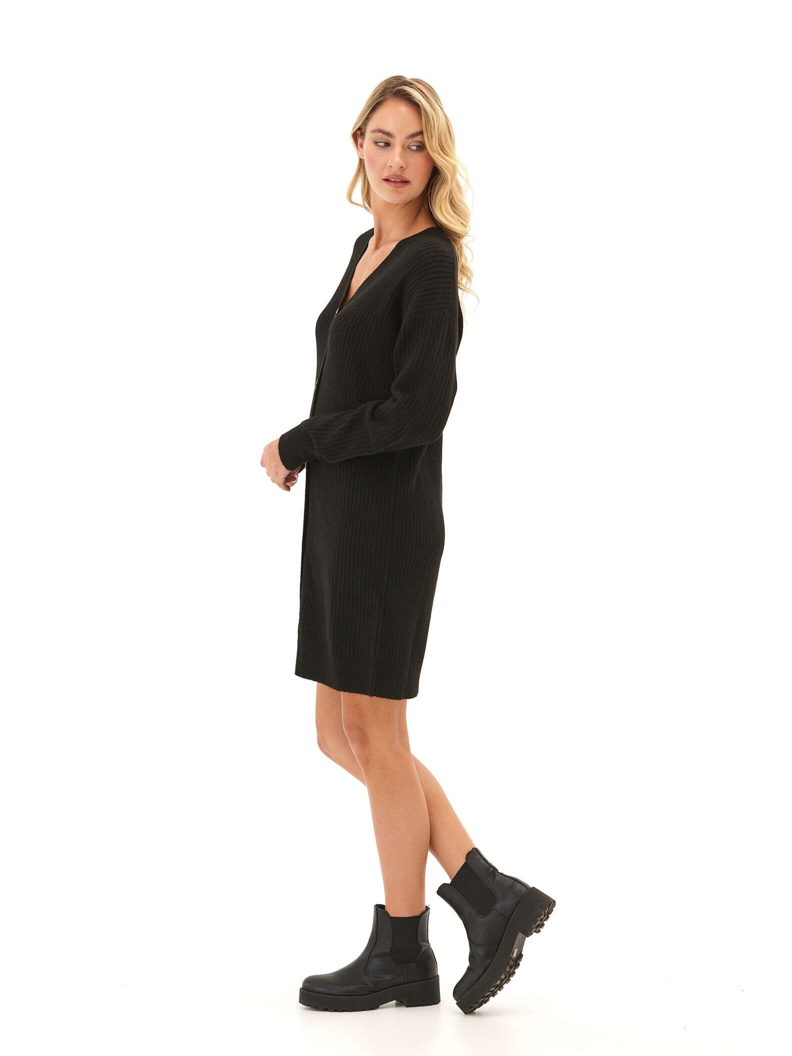Lilianna Cozy Rib Cardigan Sweater Dress - Relaxed Fit Knit
