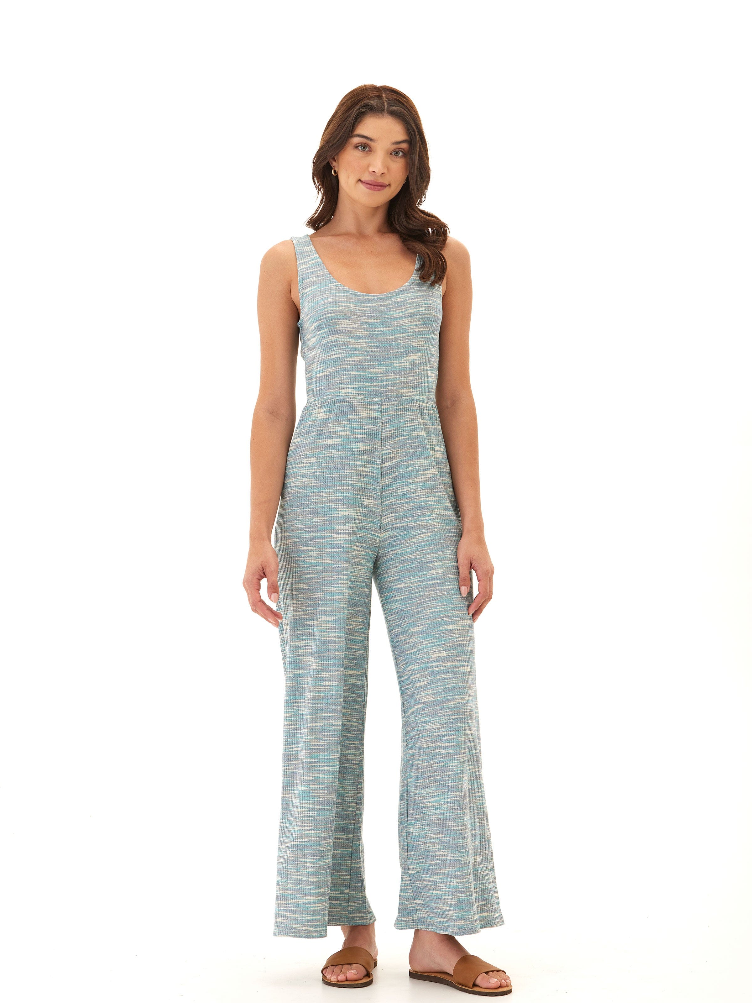 Ayesha Marble Rib Twist Jumpsuit - Wide-Leg Sleeveless Maxi