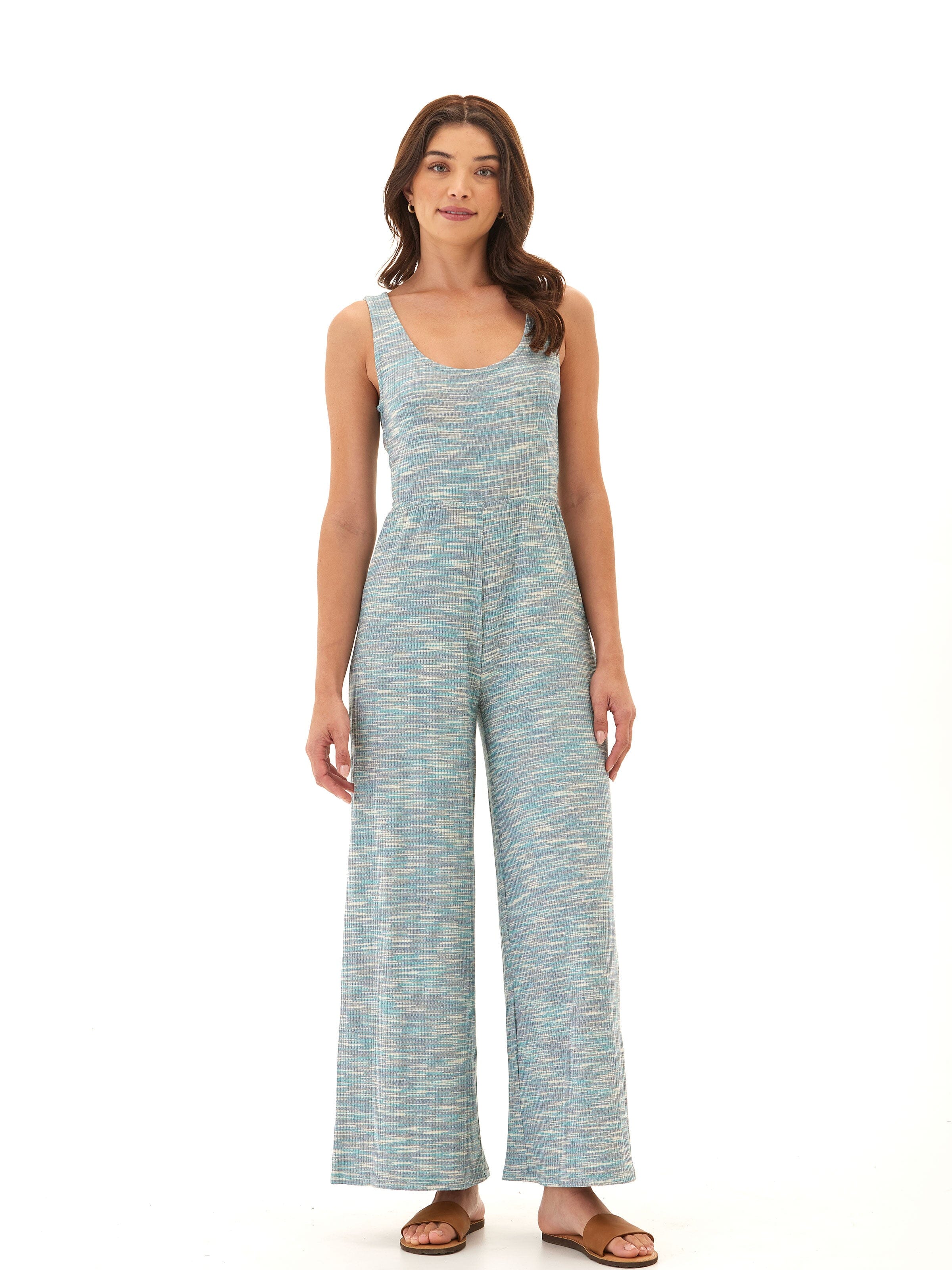Ayesha Marble Rib Twist Jumpsuit - Wide-Leg Sleeveless Maxi
