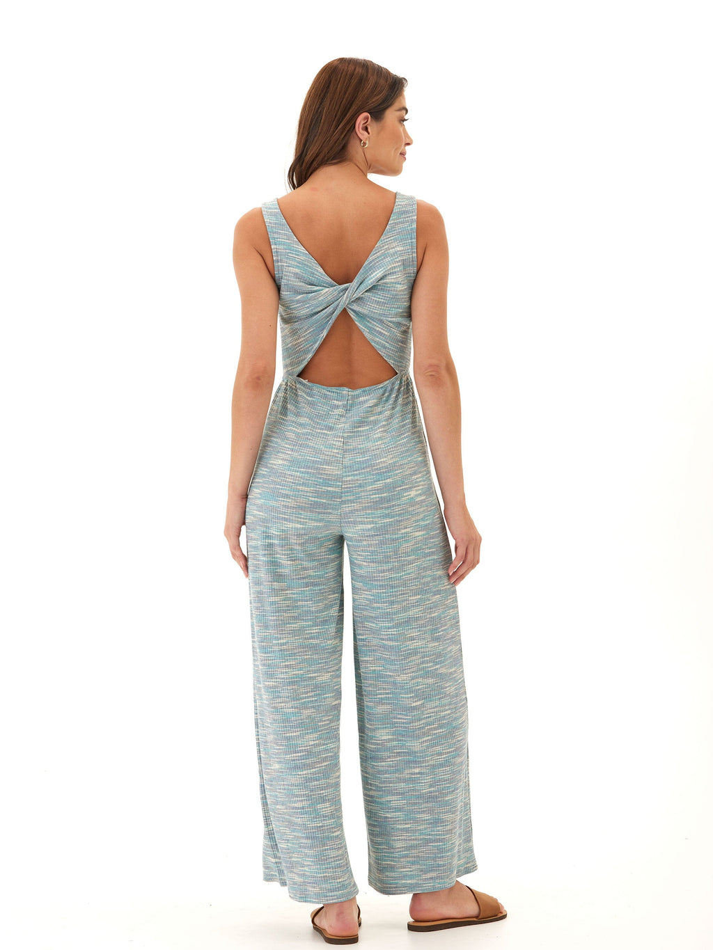 Ayesha Marble Rib Twist Jumpsuit - Wide-Leg Sleeveless Maxi