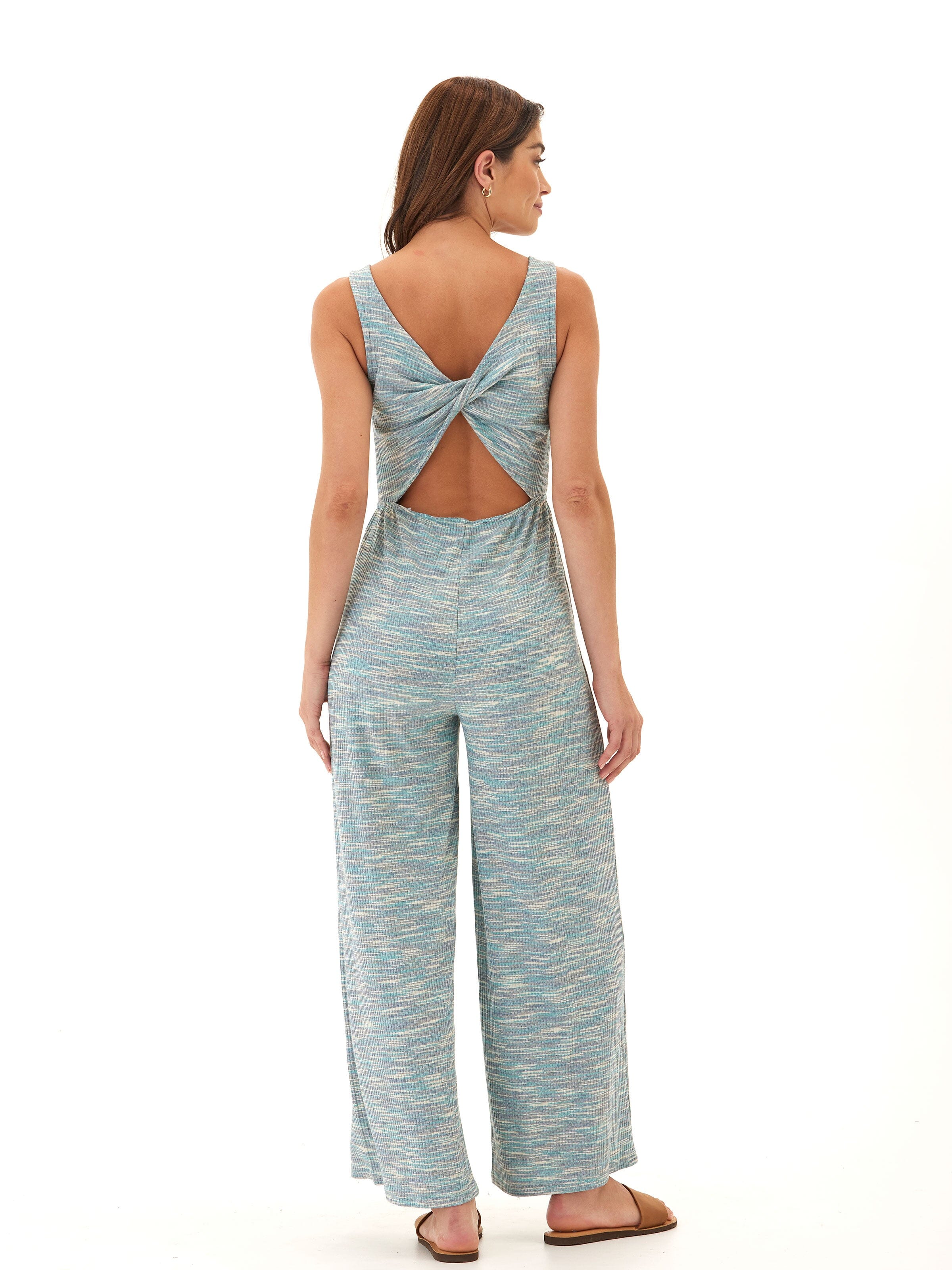 Ayesha Marble Rib Twist Jumpsuit - Wide-Leg Sleeveless Maxi