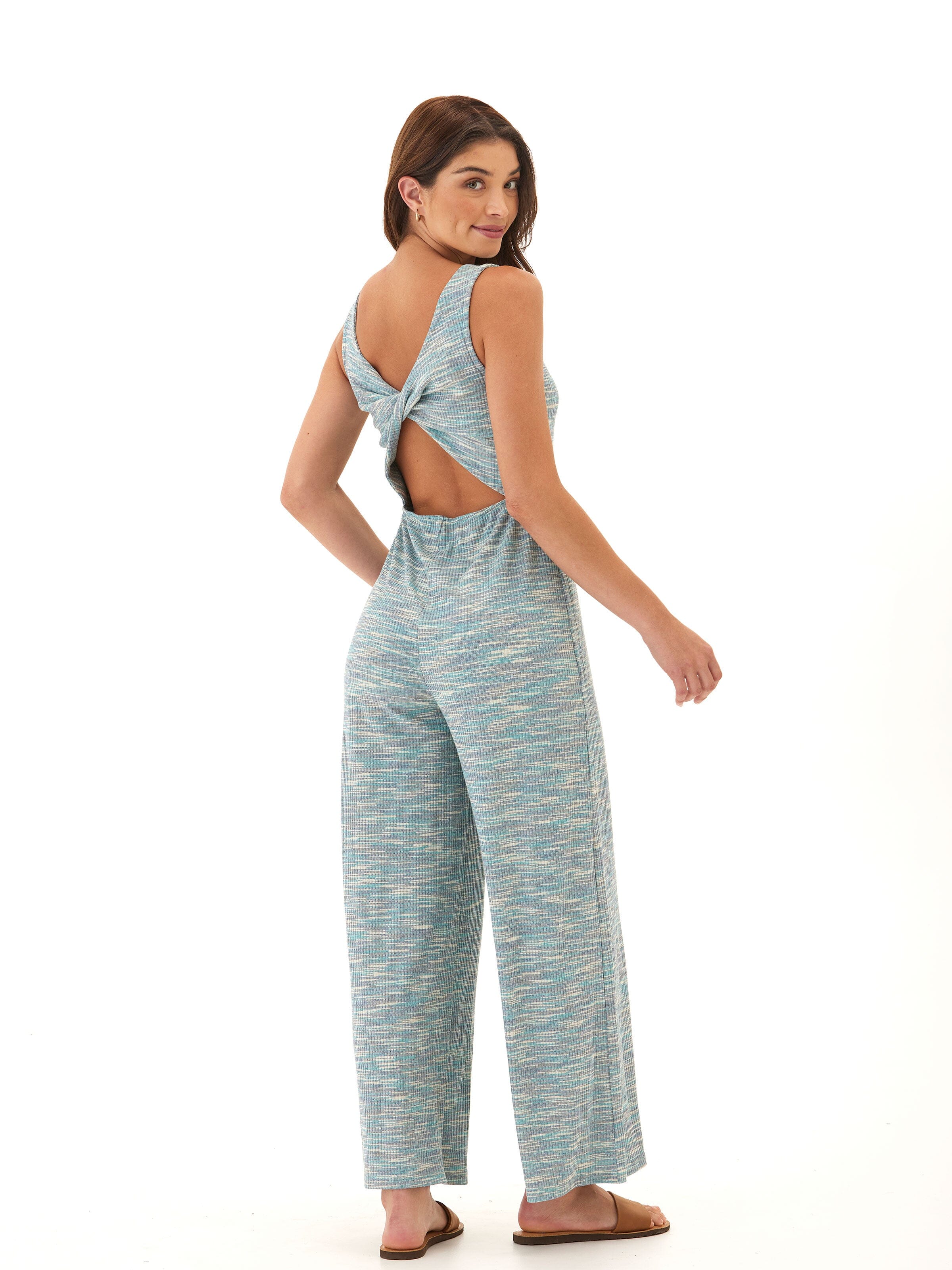 Ayesha Marble Rib Twist Jumpsuit - Wide-Leg Sleeveless Maxi