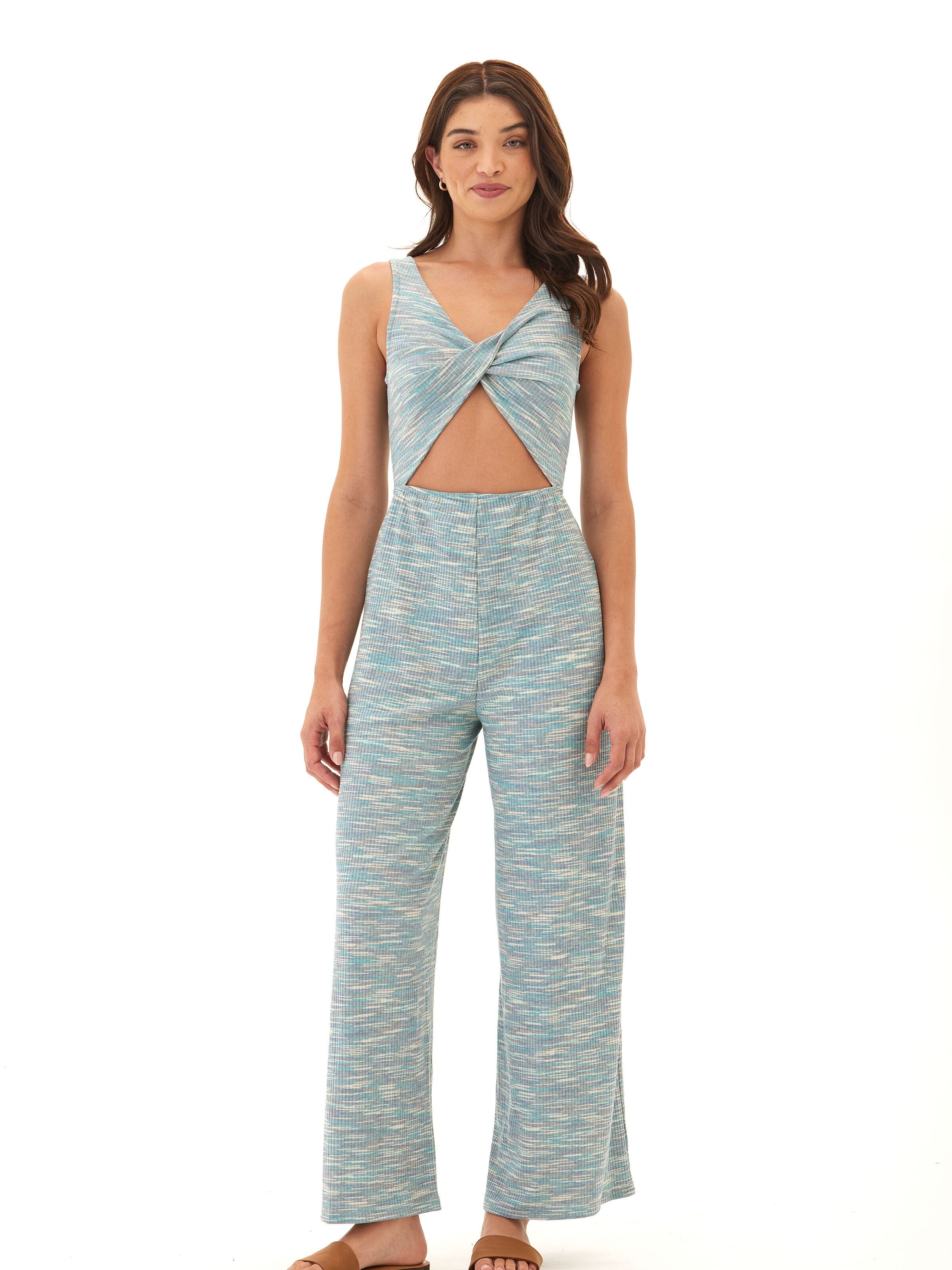 Ayesha Marble Rib Twist Jumpsuit - Wide-Leg Sleeveless Maxi
