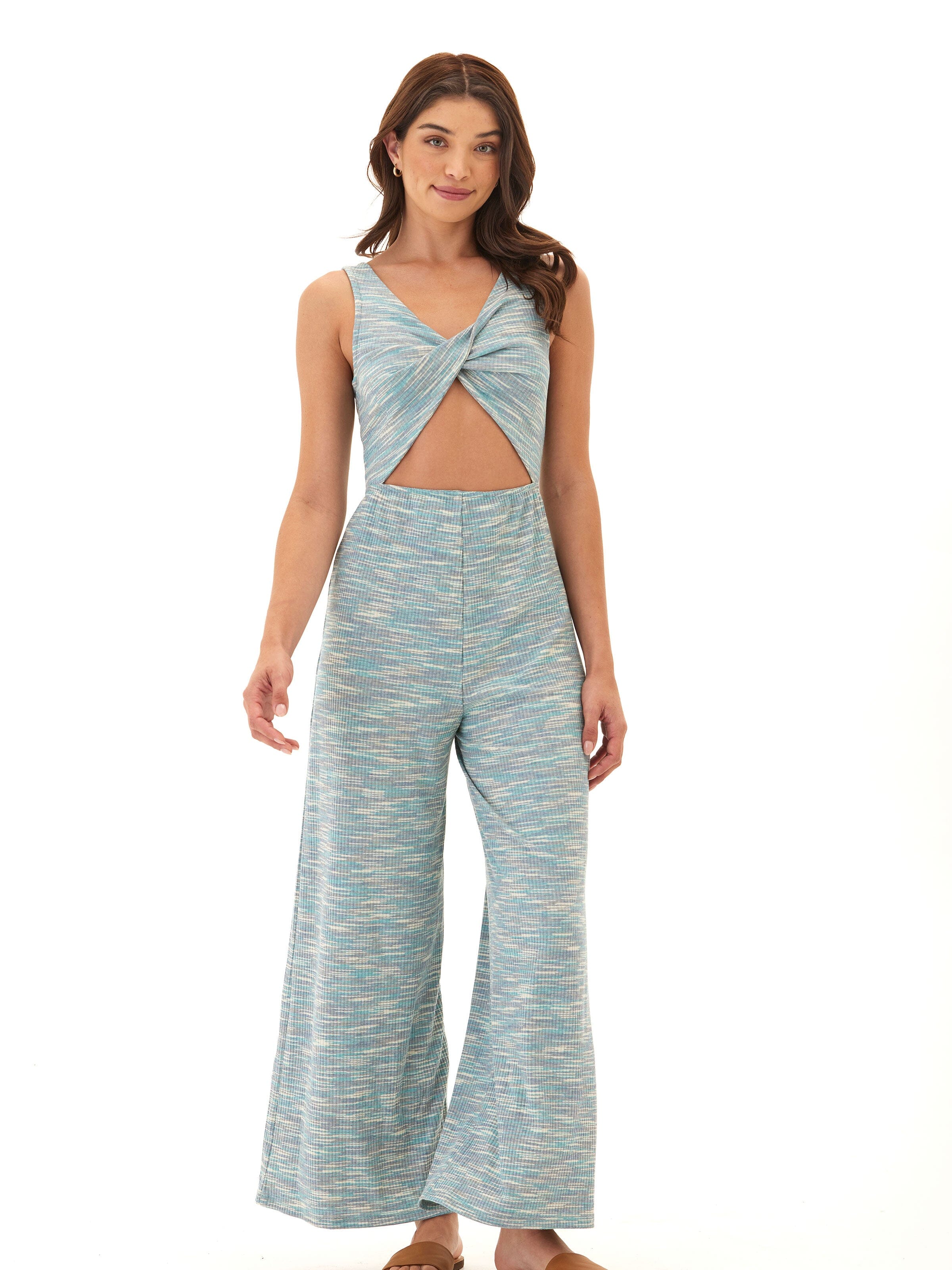 Ayesha Marble Rib Twist Jumpsuit - Wide-Leg Sleeveless Maxi