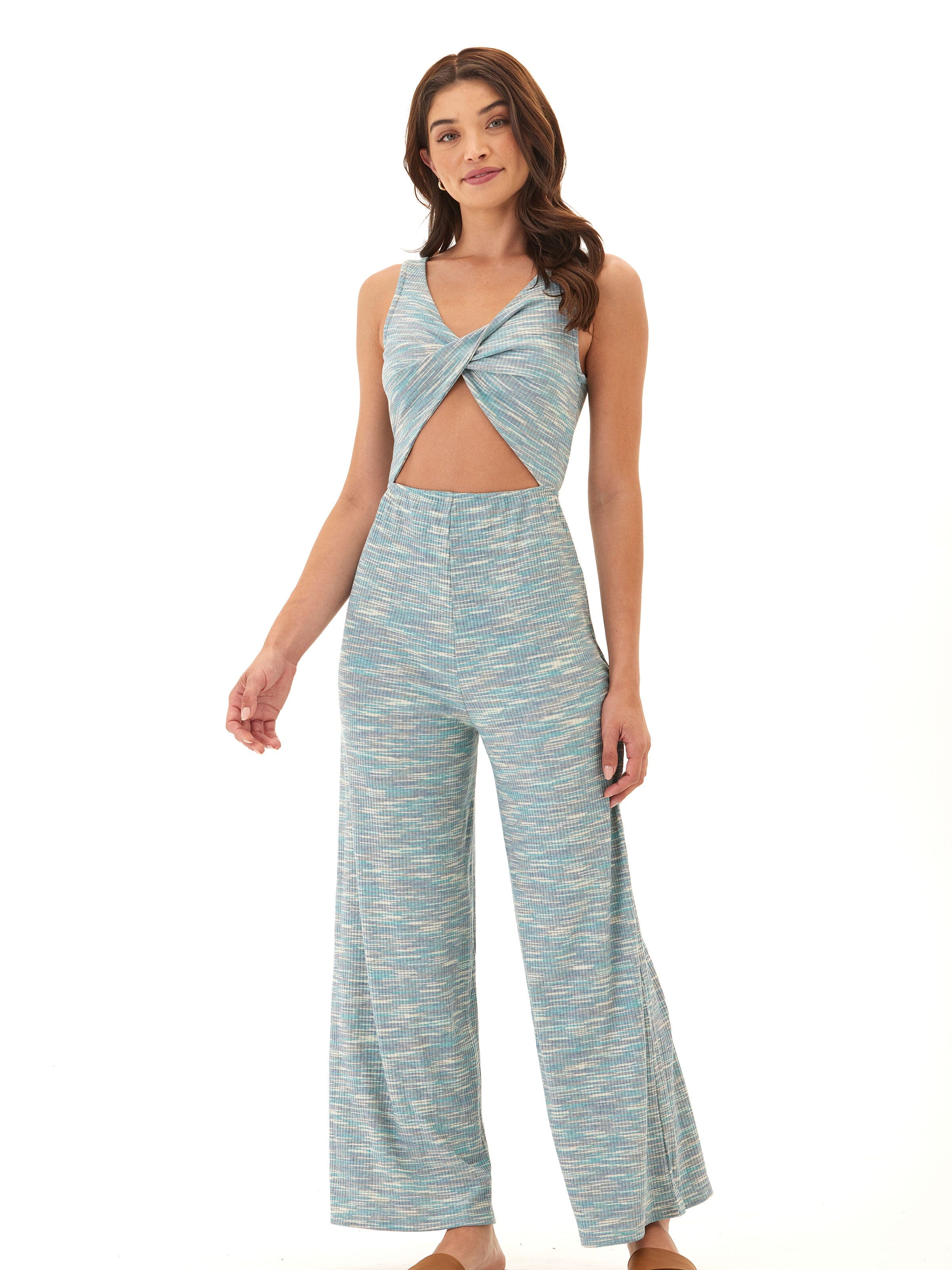 Ayesha Marble Rib Twist Jumpsuit - Wide-Leg Sleeveless Maxi