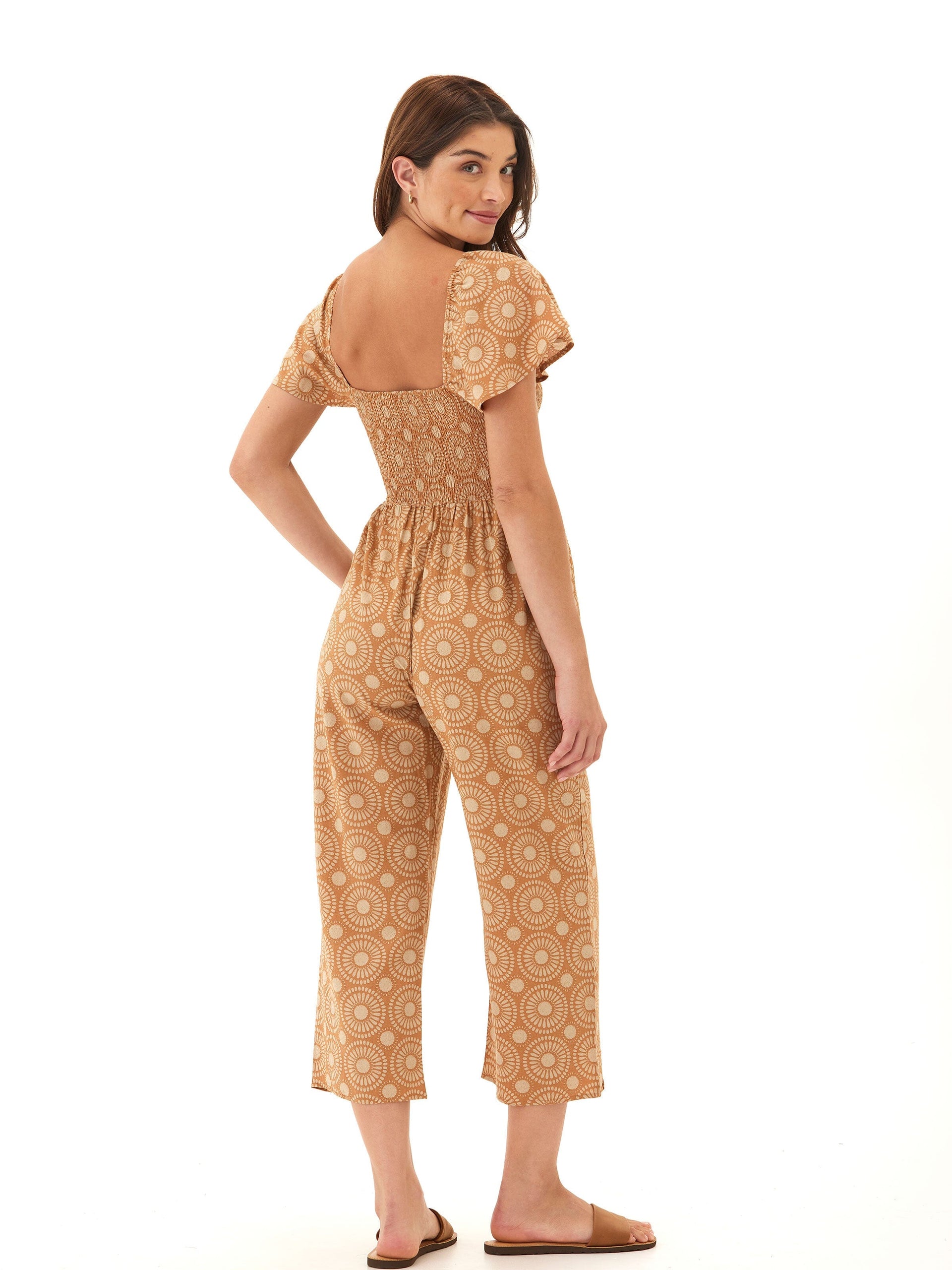 Lucille Medallion Print Woven Jumpsuit with Flutter Sleeves