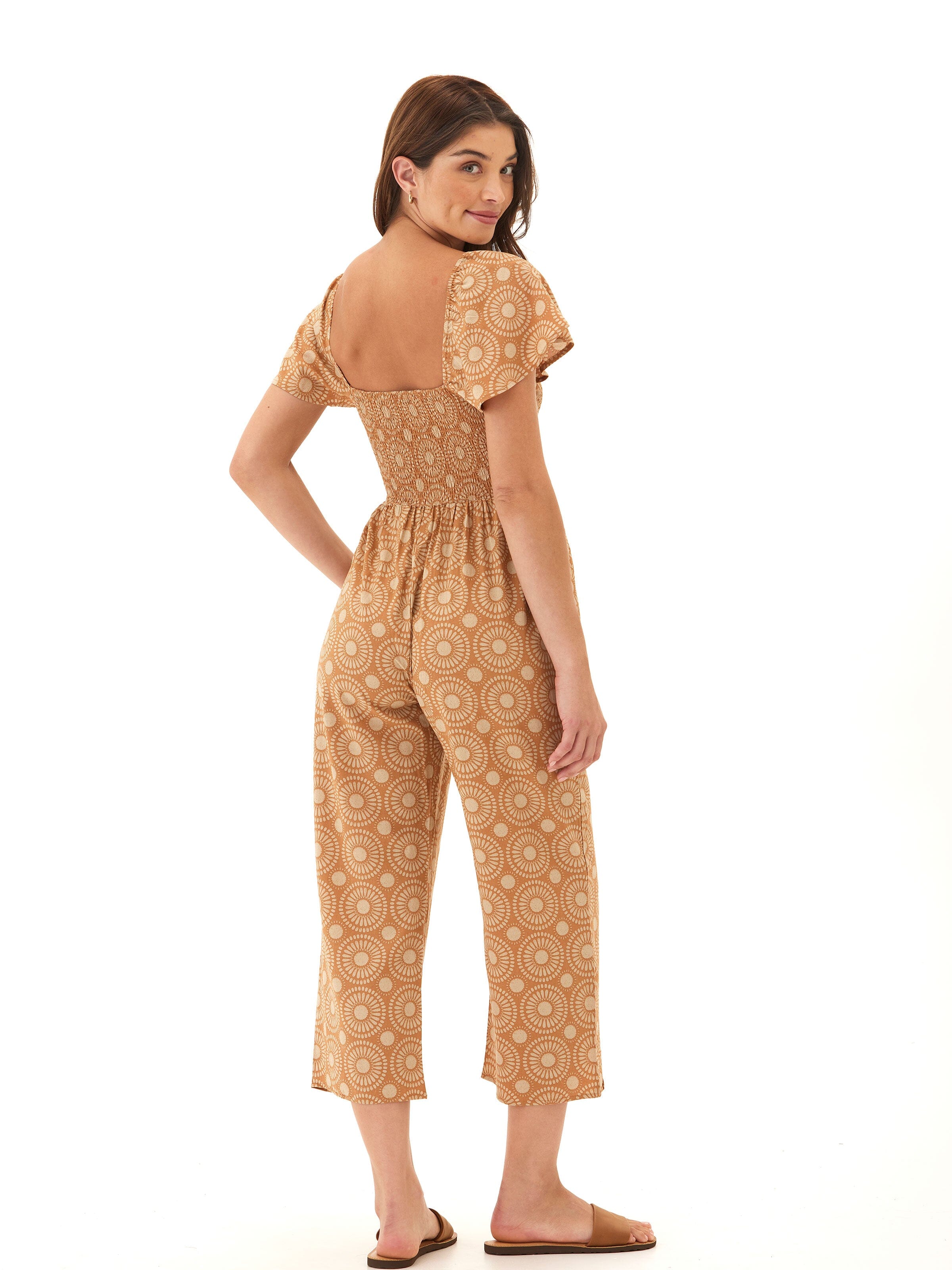 Lucille Medallion Print Woven Jumpsuit with Flutter Sleeves