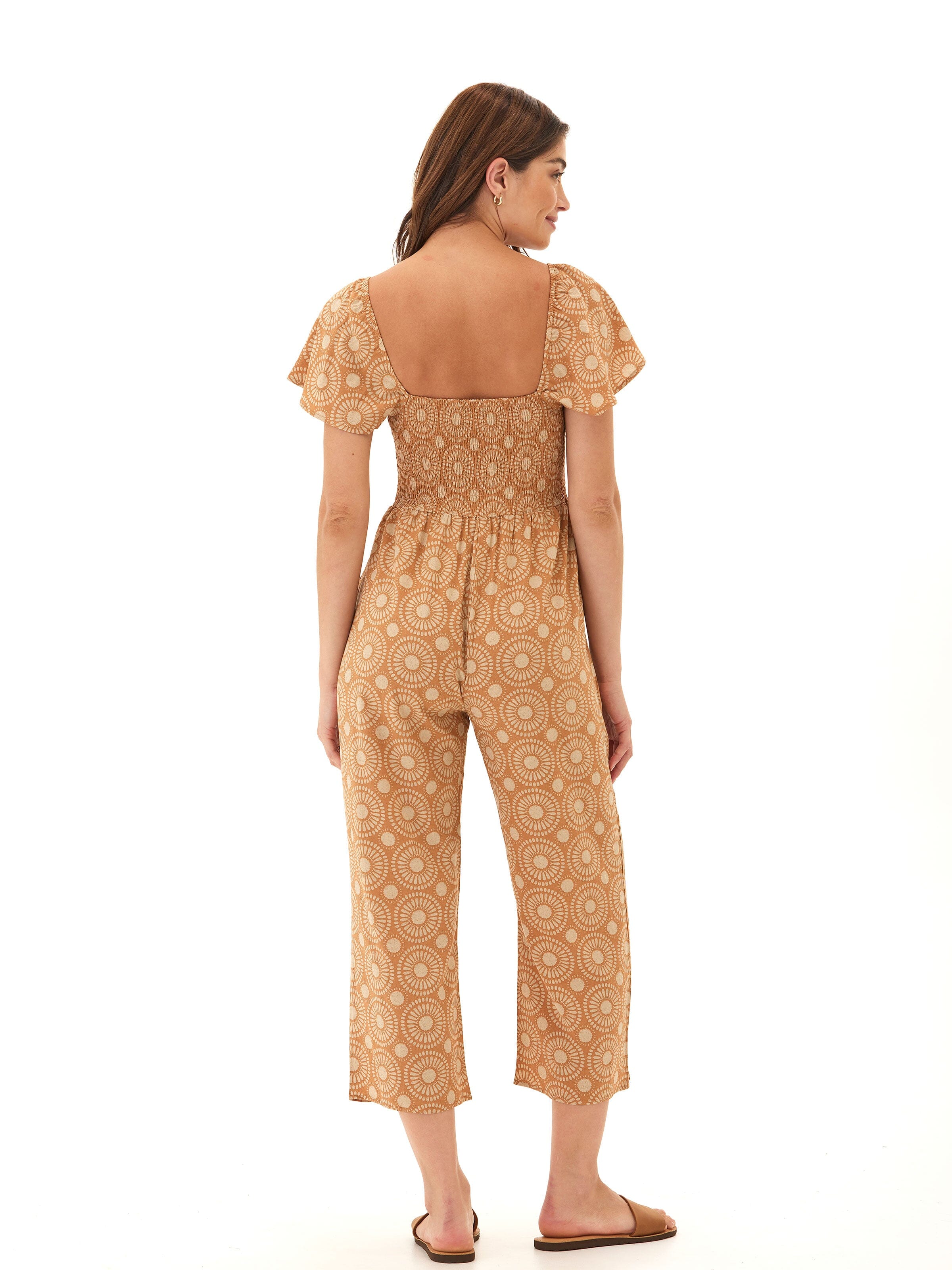 Lucille Medallion Print Woven Jumpsuit with Flutter Sleeves