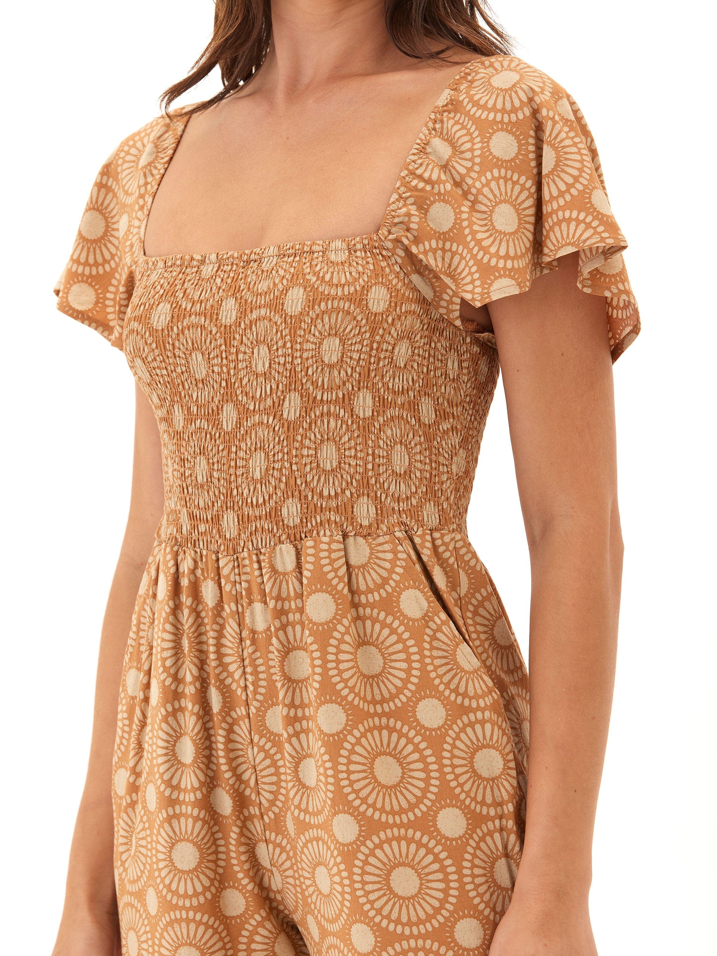 Lucille Medallion Print Woven Jumpsuit with Flutter Sleeves