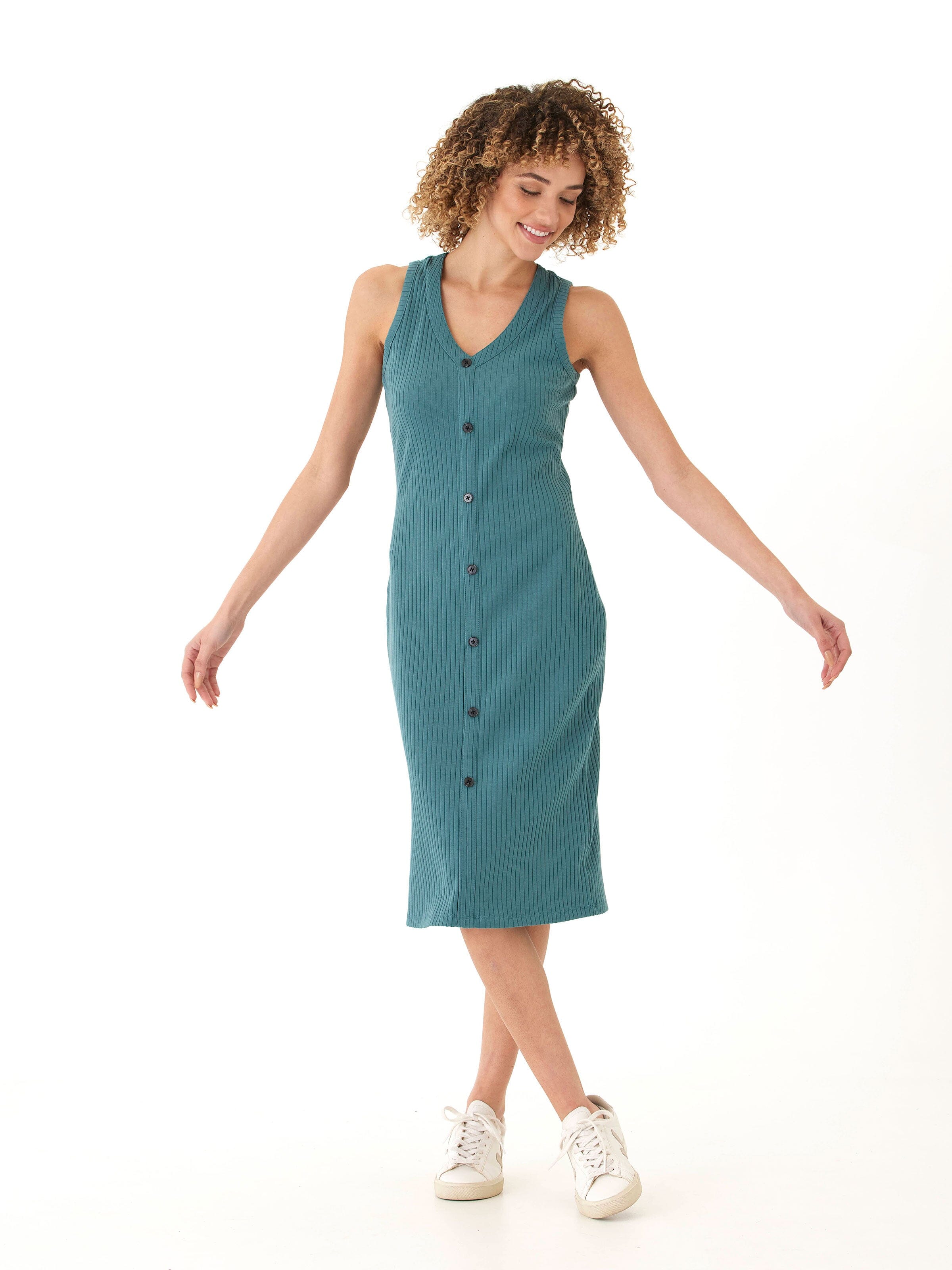 Micah Organic Rib Tank Midi Dress - Sleeveless Bodycon Silhouette