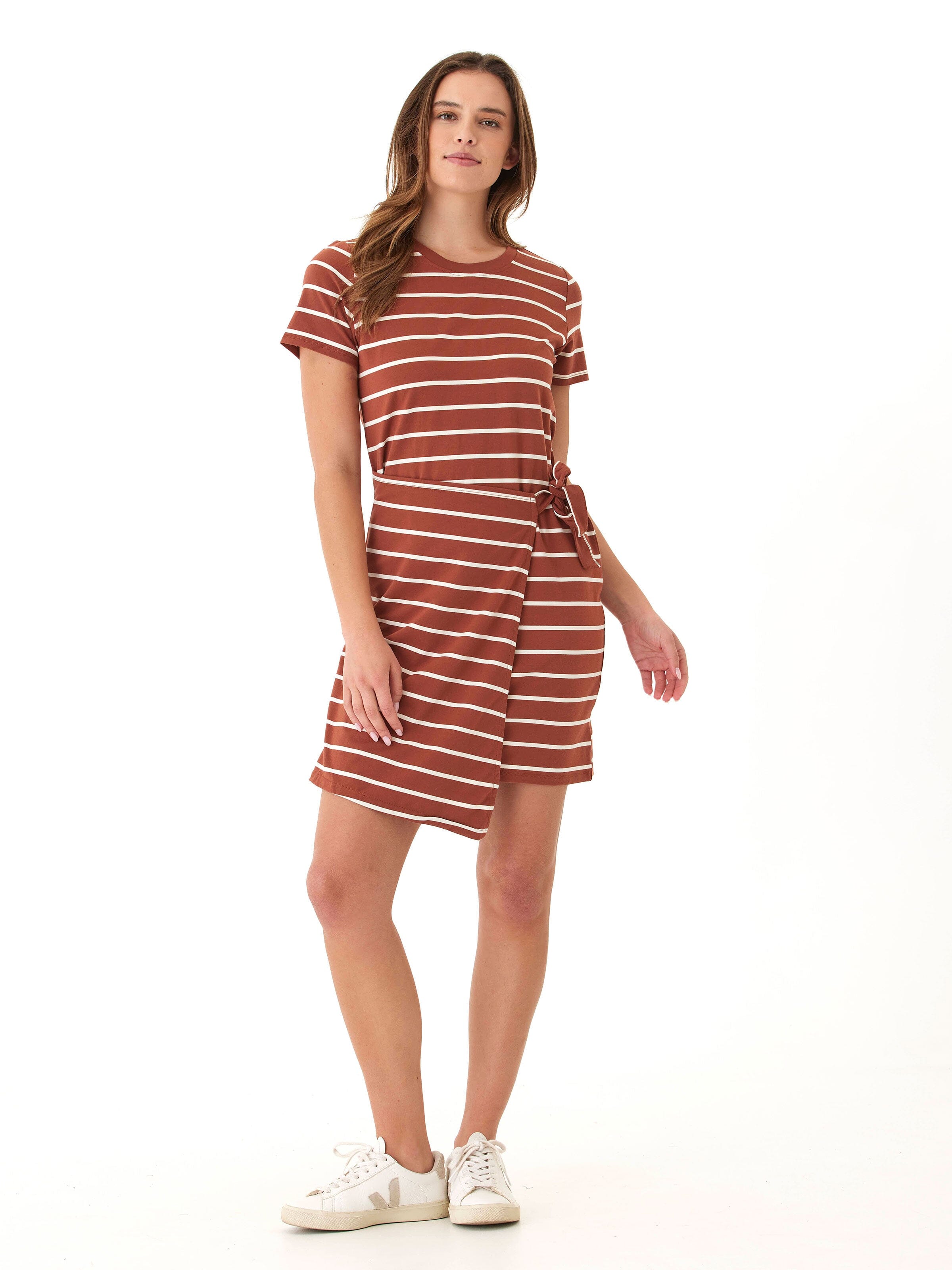 Valerie Caribbean Stripe Knotted Waist Eco Jersey Midi Dress