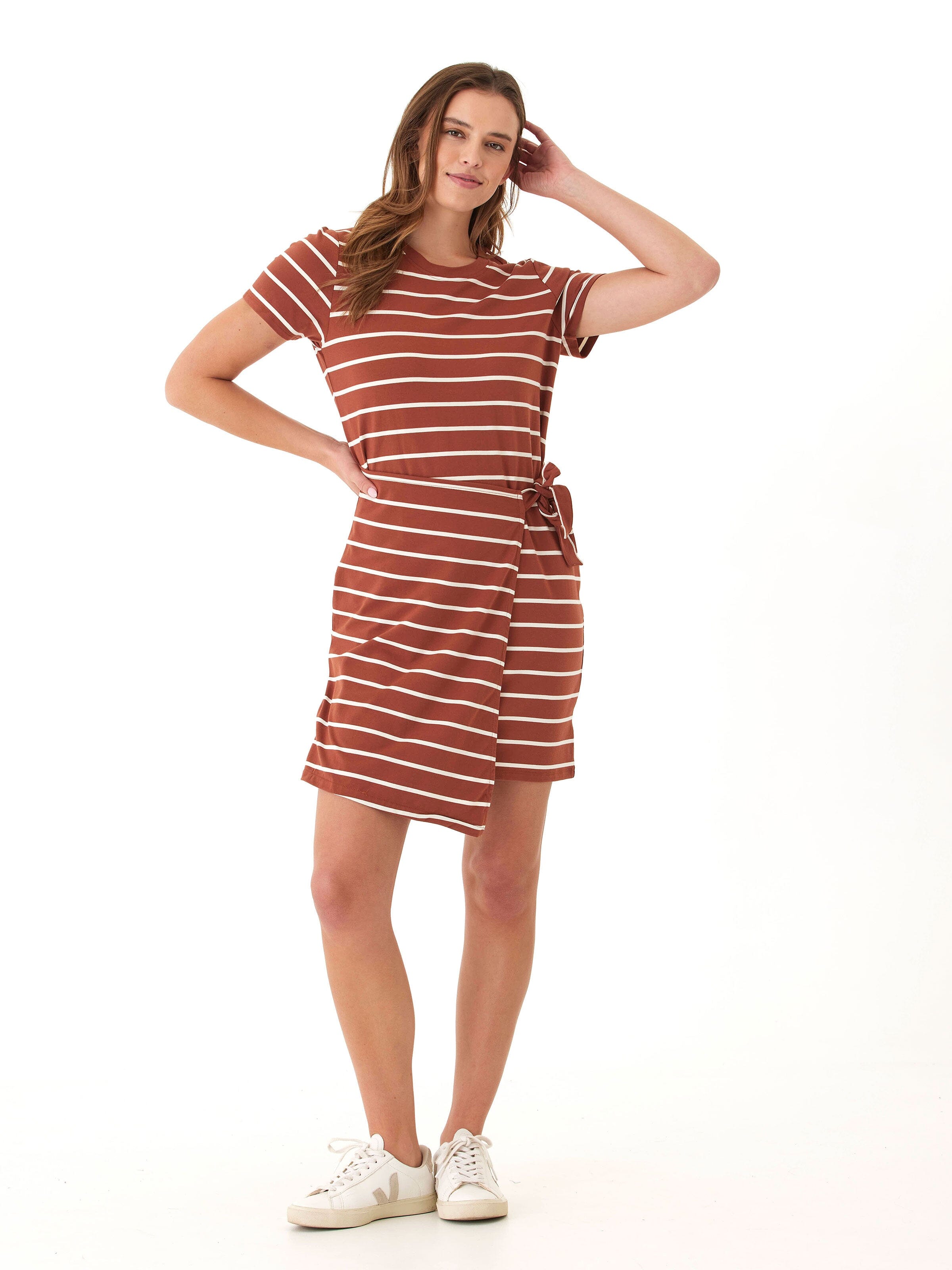 Valerie Caribbean Stripe Knotted Waist Eco Jersey Midi Dress