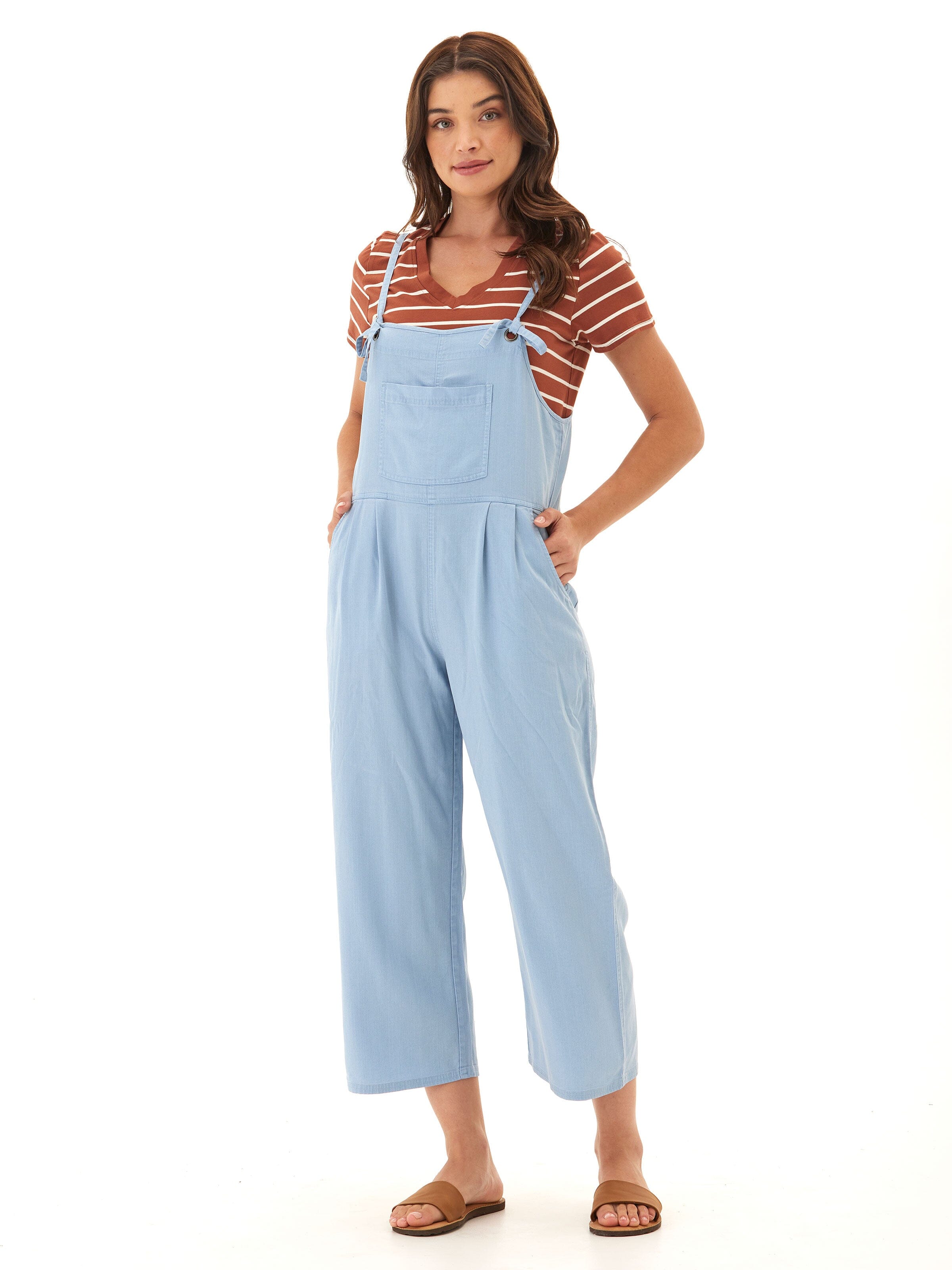 Women’s Stretch Chambray Jumpsuit in Light Blue