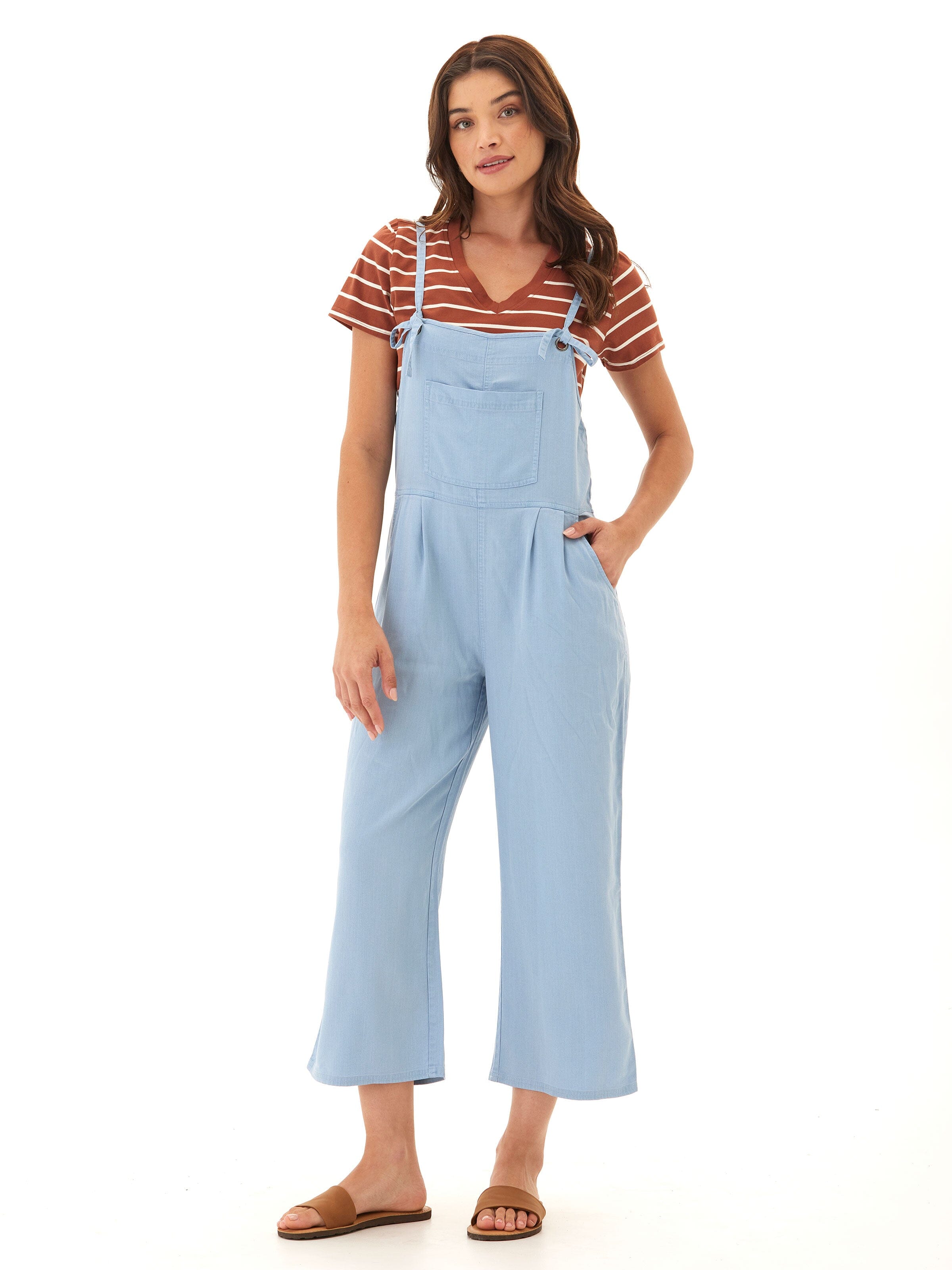 Women’s Stretch Chambray Jumpsuit in Light Blue