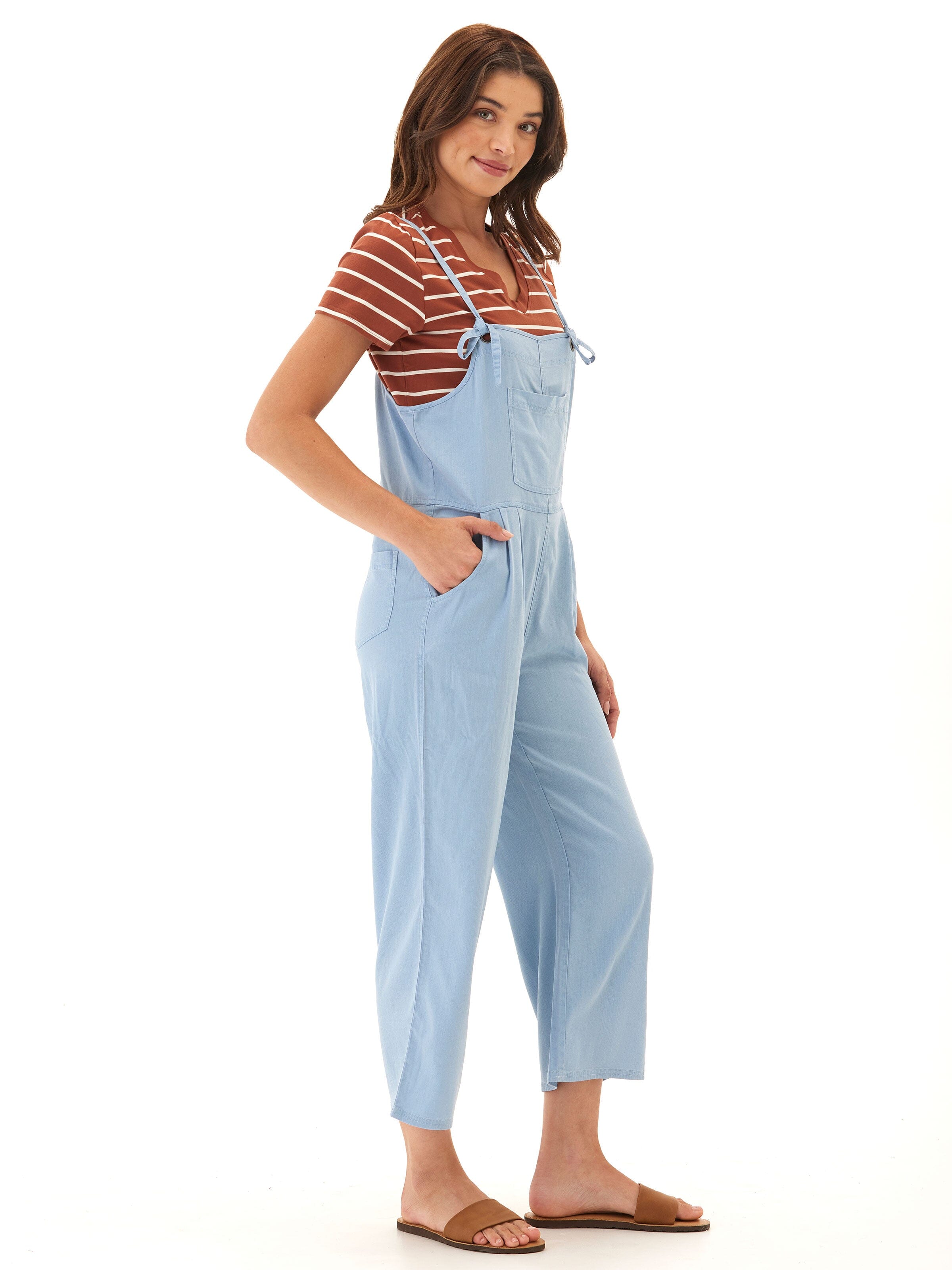 Women’s Stretch Chambray Jumpsuit in Light Blue