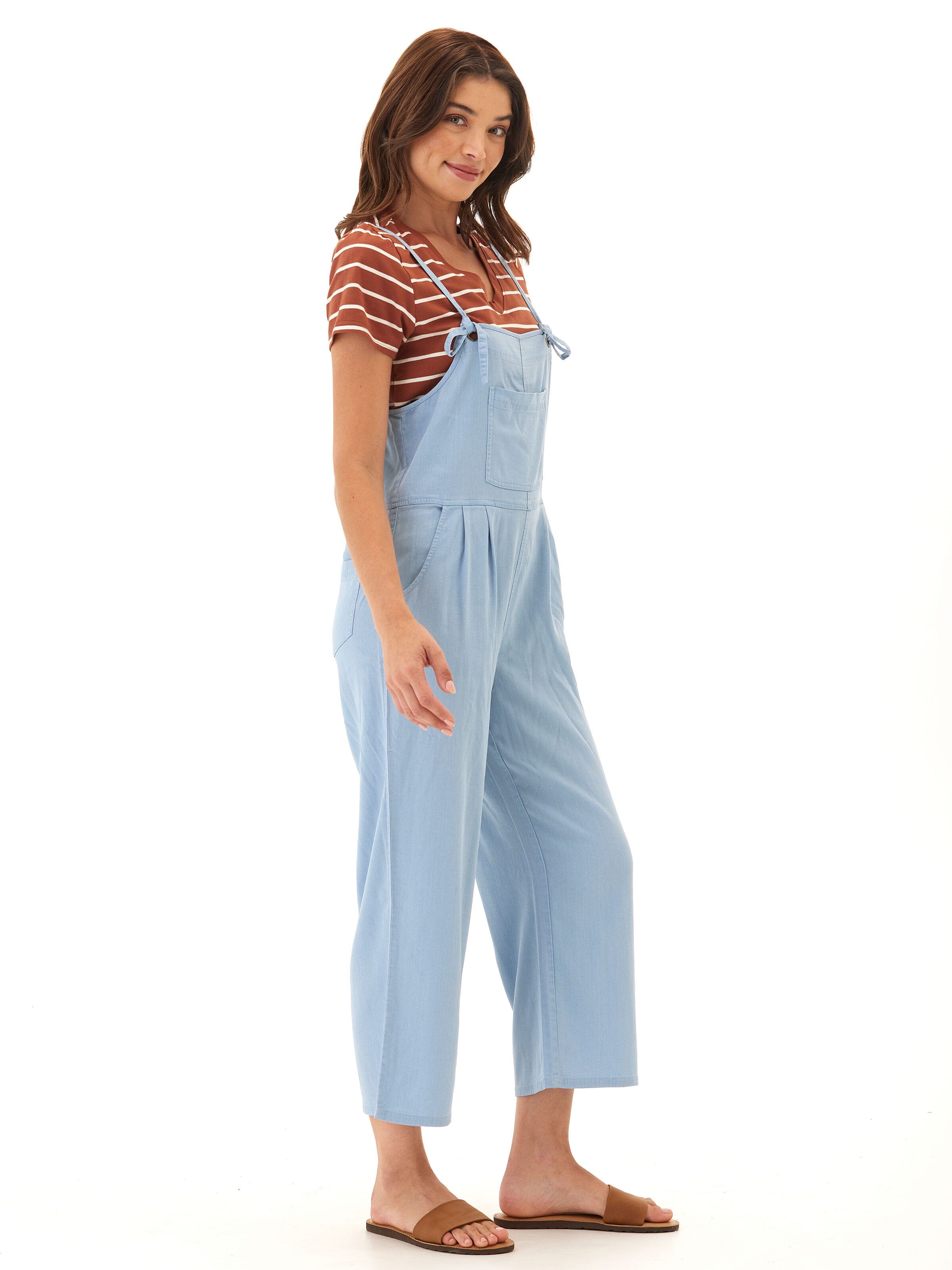 Women’s Stretch Chambray Jumpsuit in Light Blue