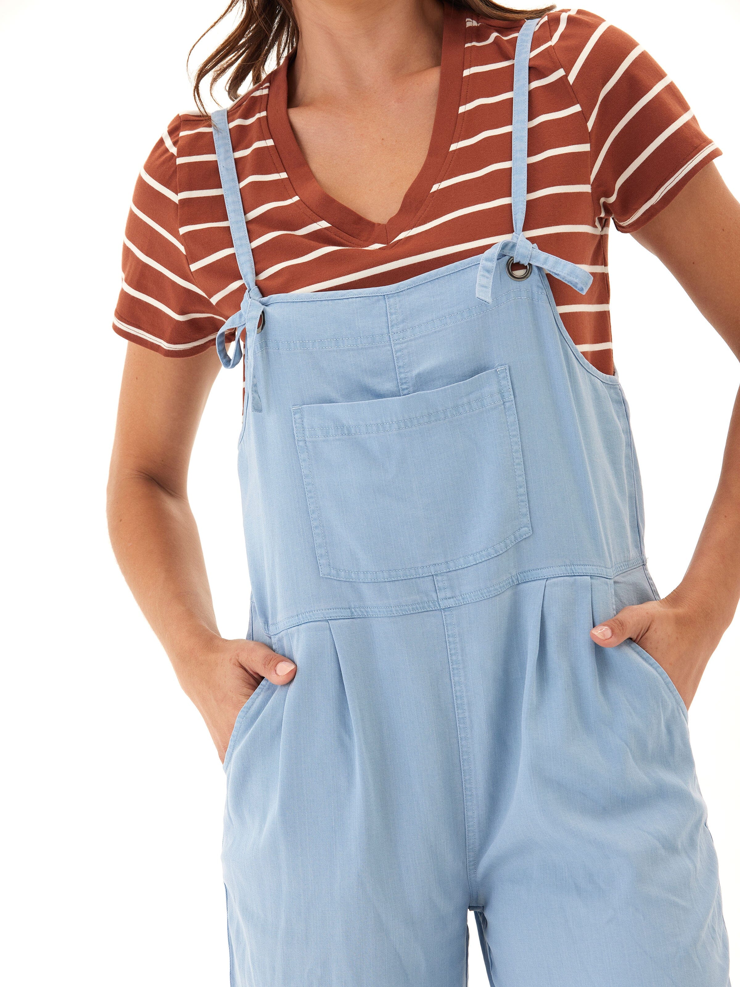 Women’s Stretch Chambray Jumpsuit in Light Blue