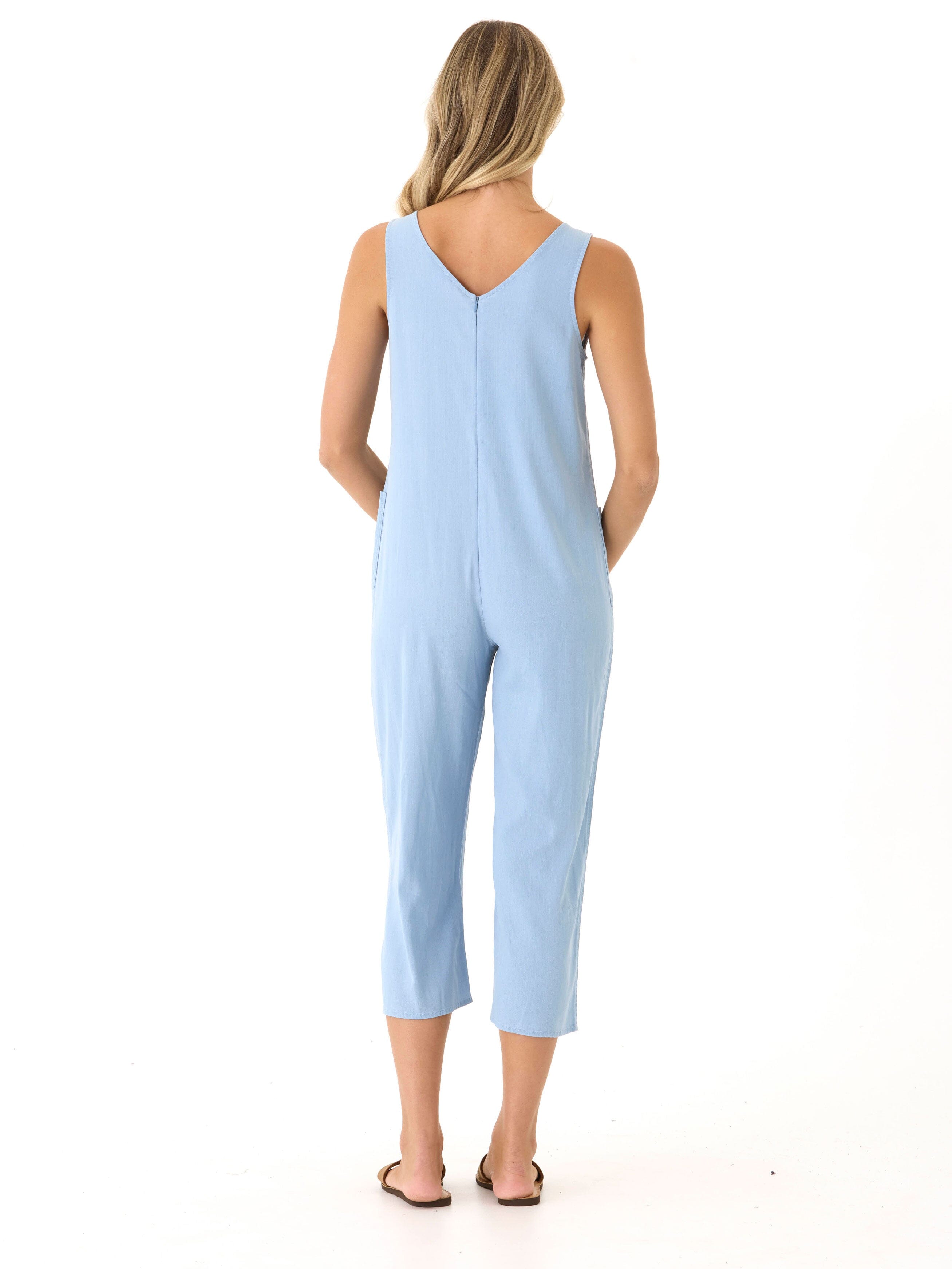 Rainey Stretch Chambray Jumpsuit in Light Blue - Relaxed Fit