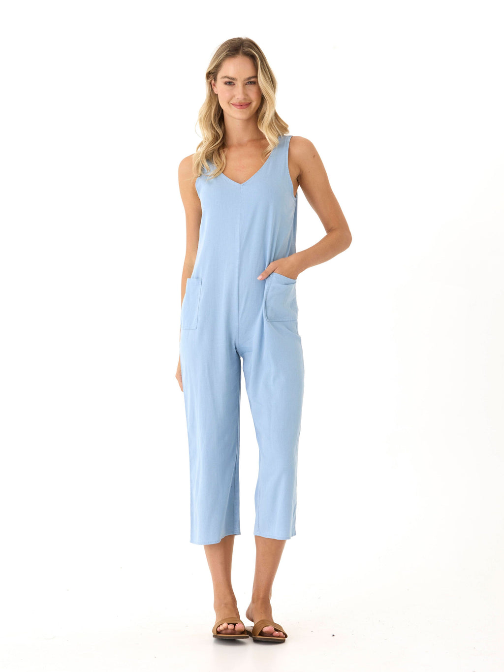 Rainey Stretch Chambray Jumpsuit in Light Blue - Relaxed Fit