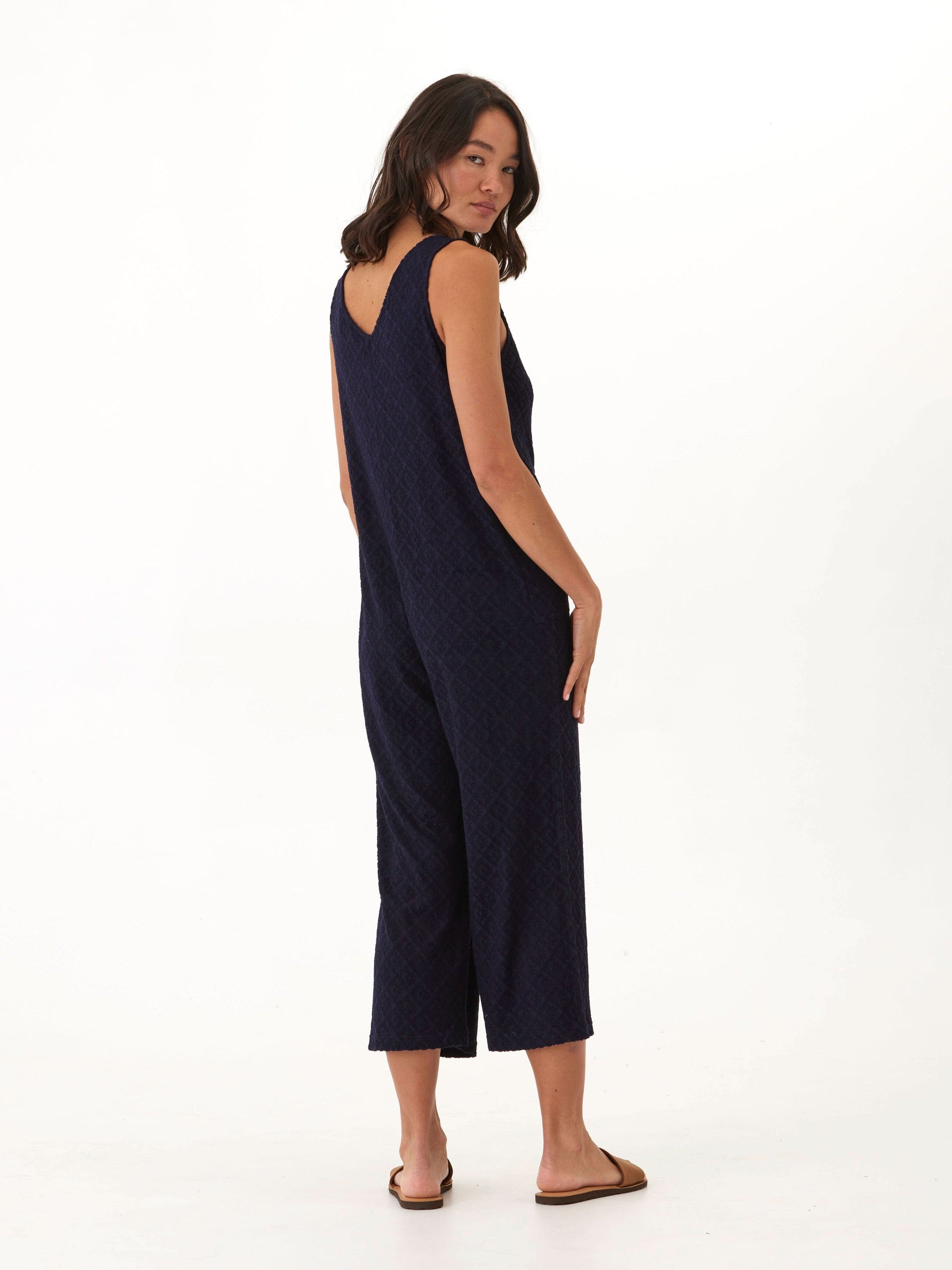 Jacquard Terry Patch Pocket Jumpsuit with Relaxed Wide Leg