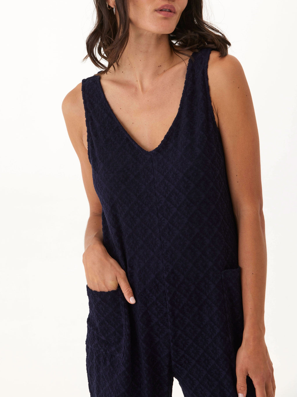 Jacquard Terry Patch Pocket Jumpsuit with Relaxed Wide Leg