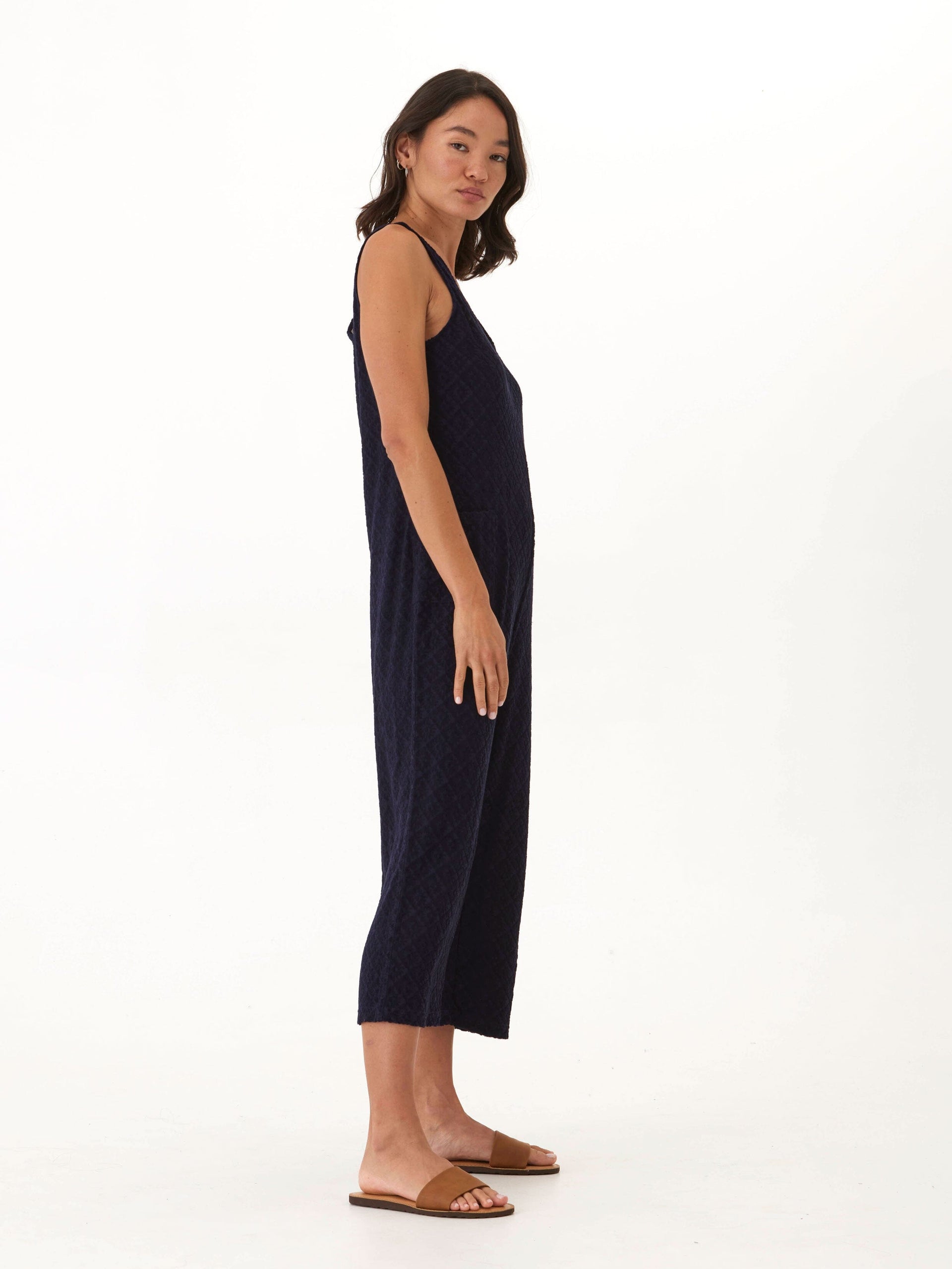 Jacquard Terry Patch Pocket Jumpsuit with Relaxed Wide Leg