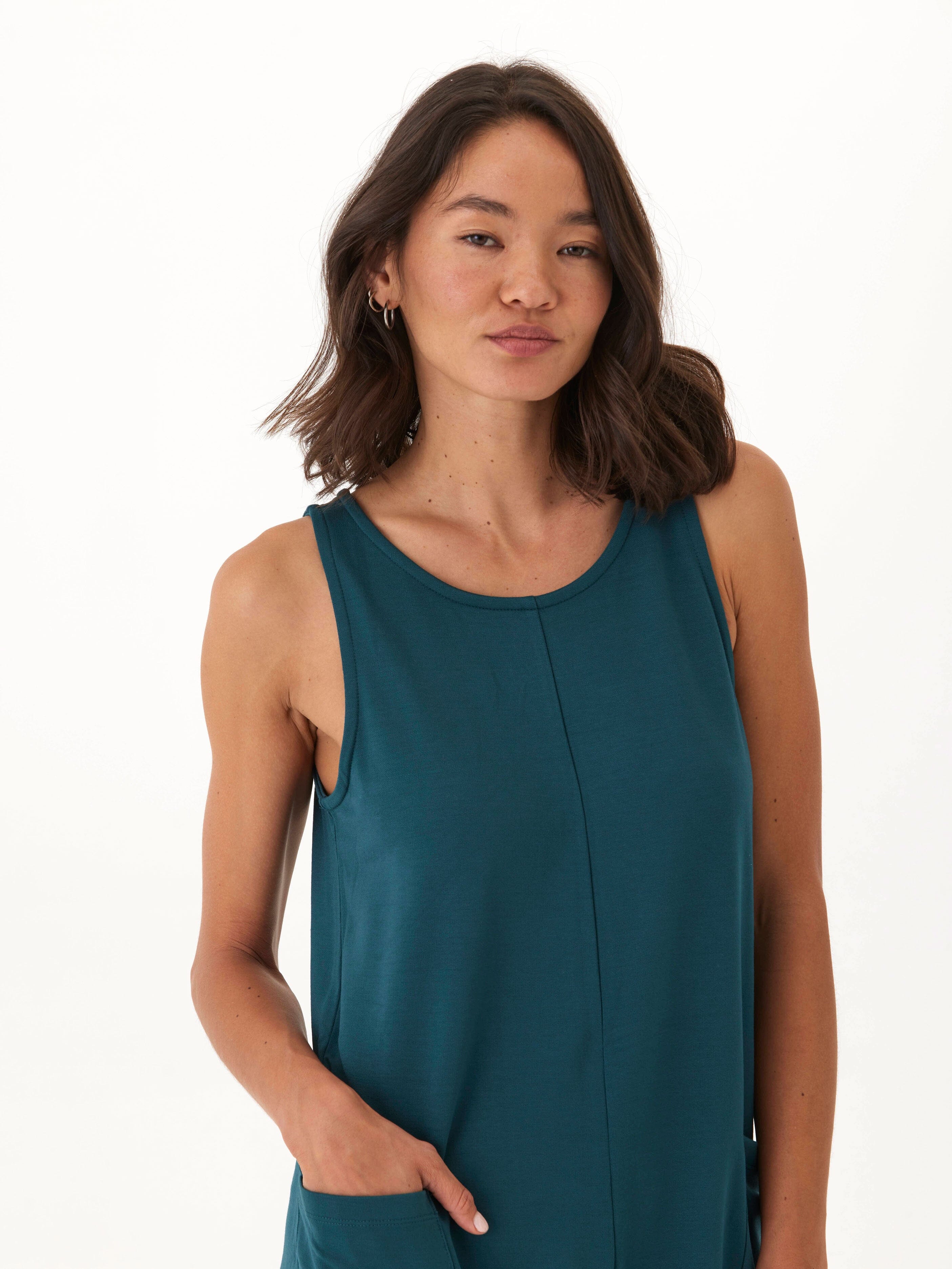 Ingrid Modal Terry Romper in Teal - Relaxed Sleeveless Loungewear