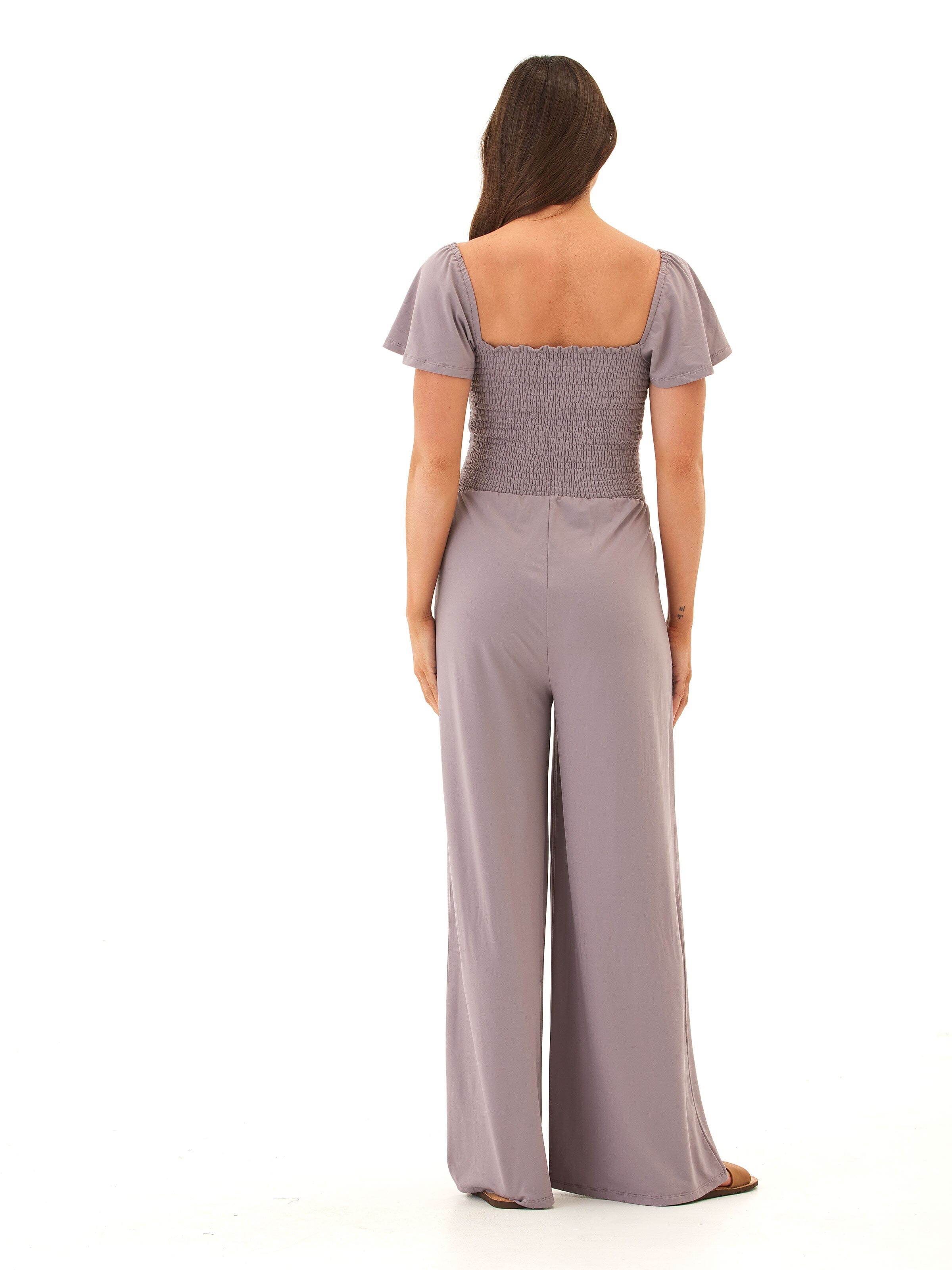 Lucille Luxe Jersey Wide-Leg Jumpsuit in Dusty Purple and Mauve