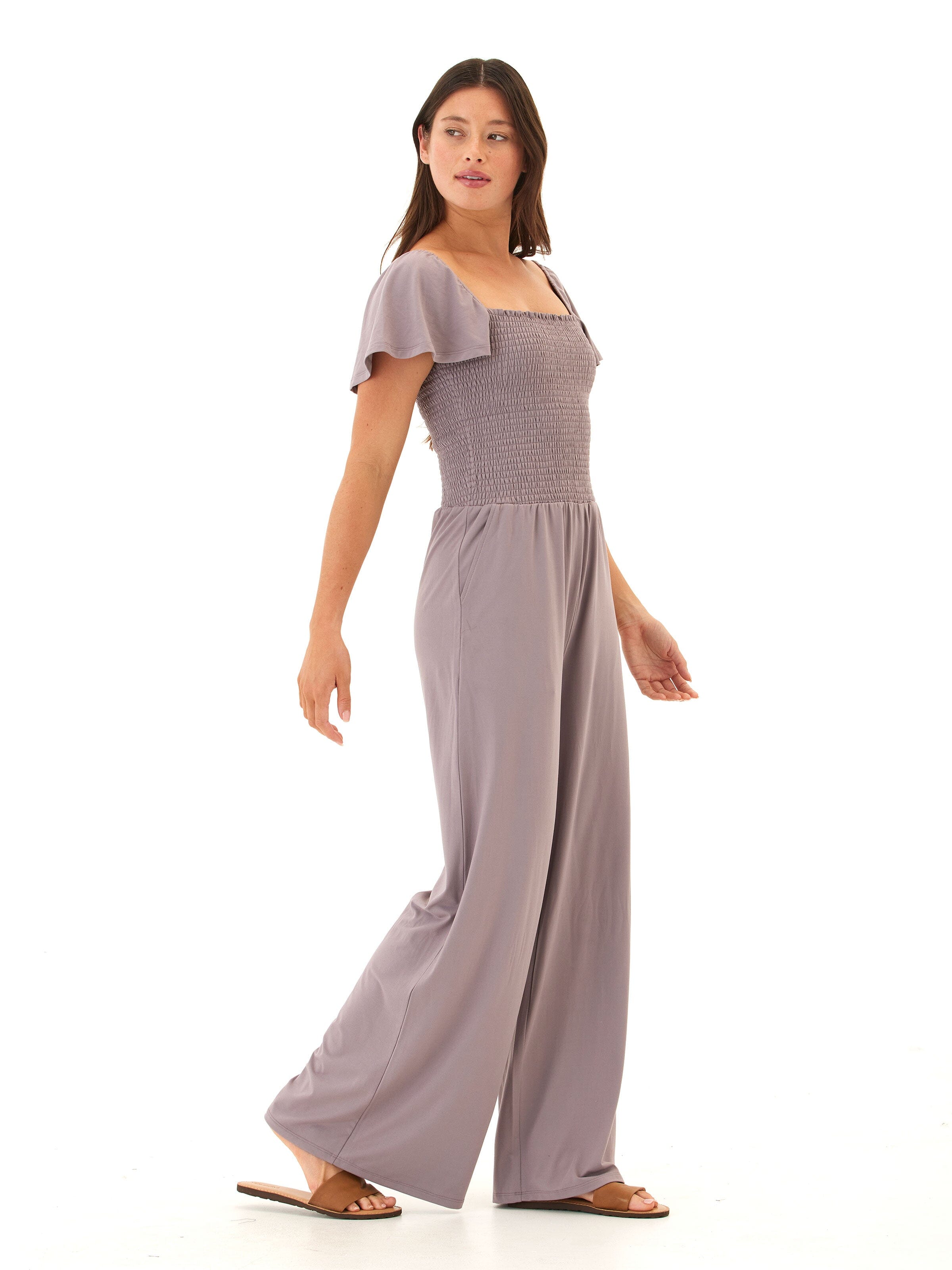 Lucille Luxe Jersey Wide-Leg Jumpsuit in Dusty Purple and Mauve