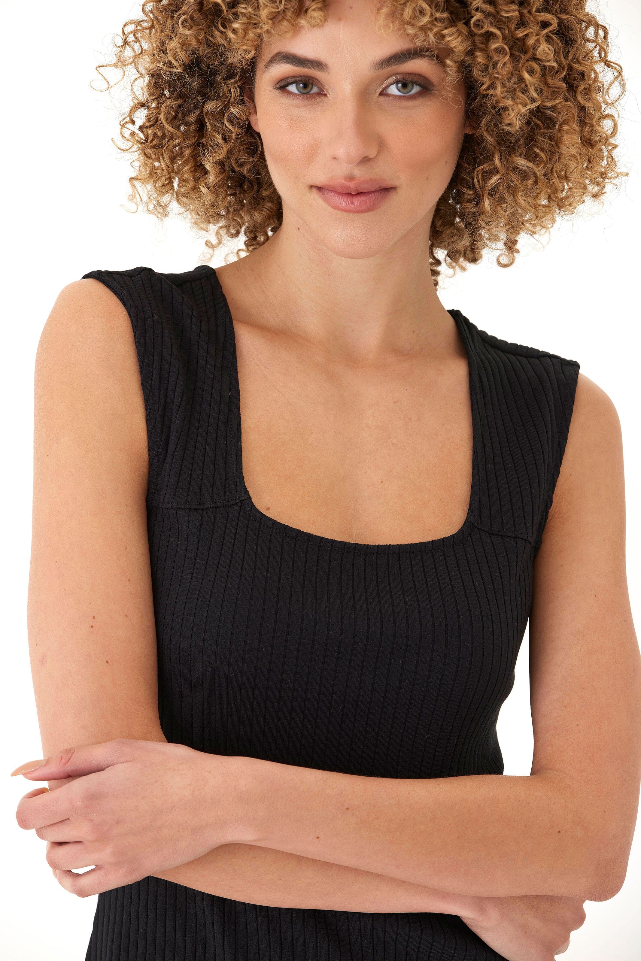 Organic Rib Midi Dress with Square Neckline & Wide Straps