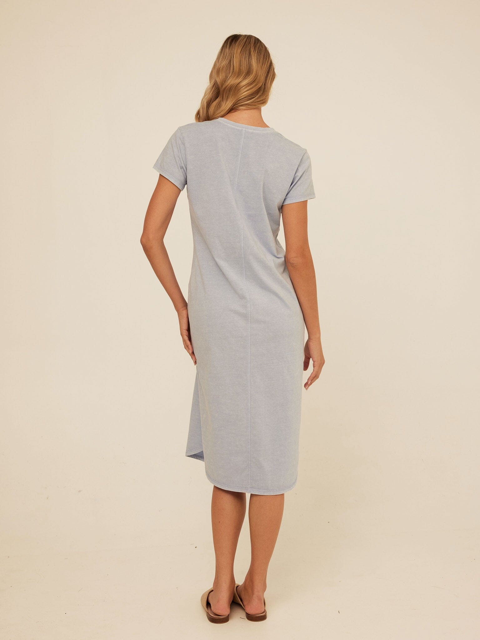 Mineral Wash Eco Jersey Midi Dress: Relaxed V-Neck Casual Shift