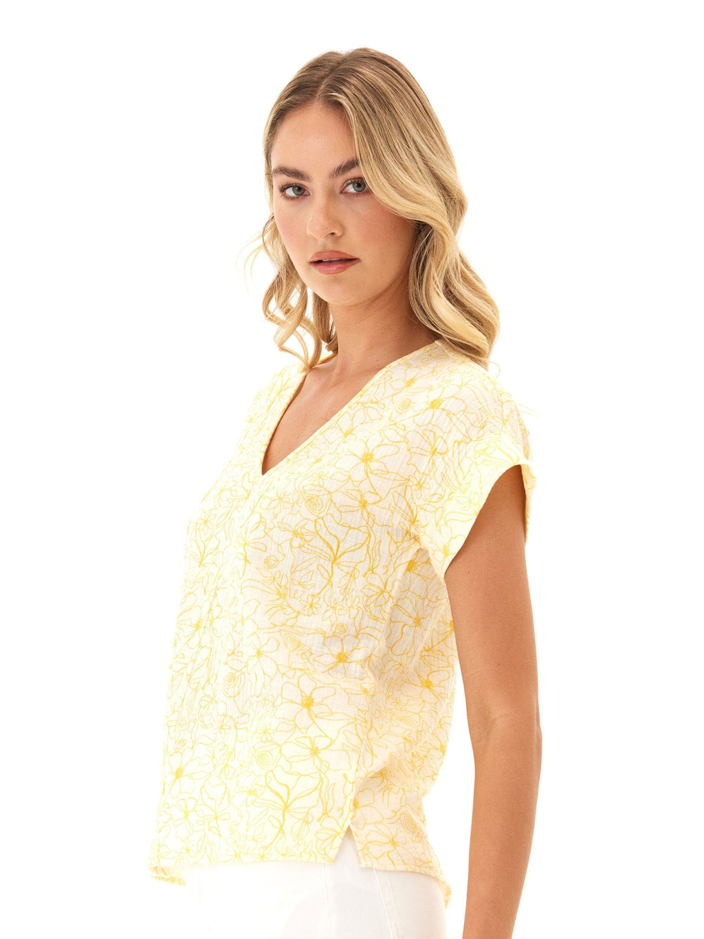 Women's Honora Floral Organic Cotton Gauze V-Neck Top