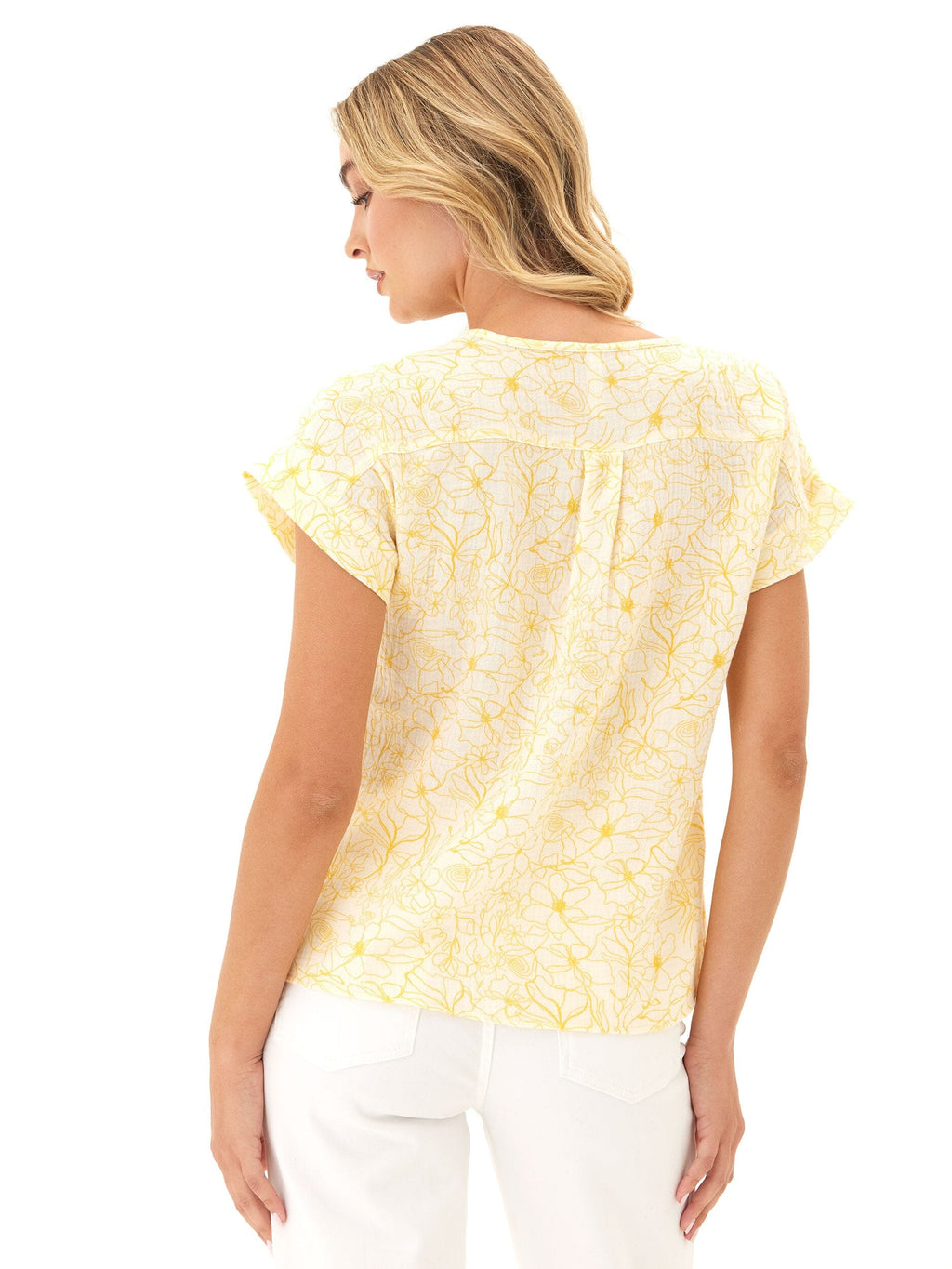 Women's Honora Floral Organic Cotton Gauze V-Neck Top
