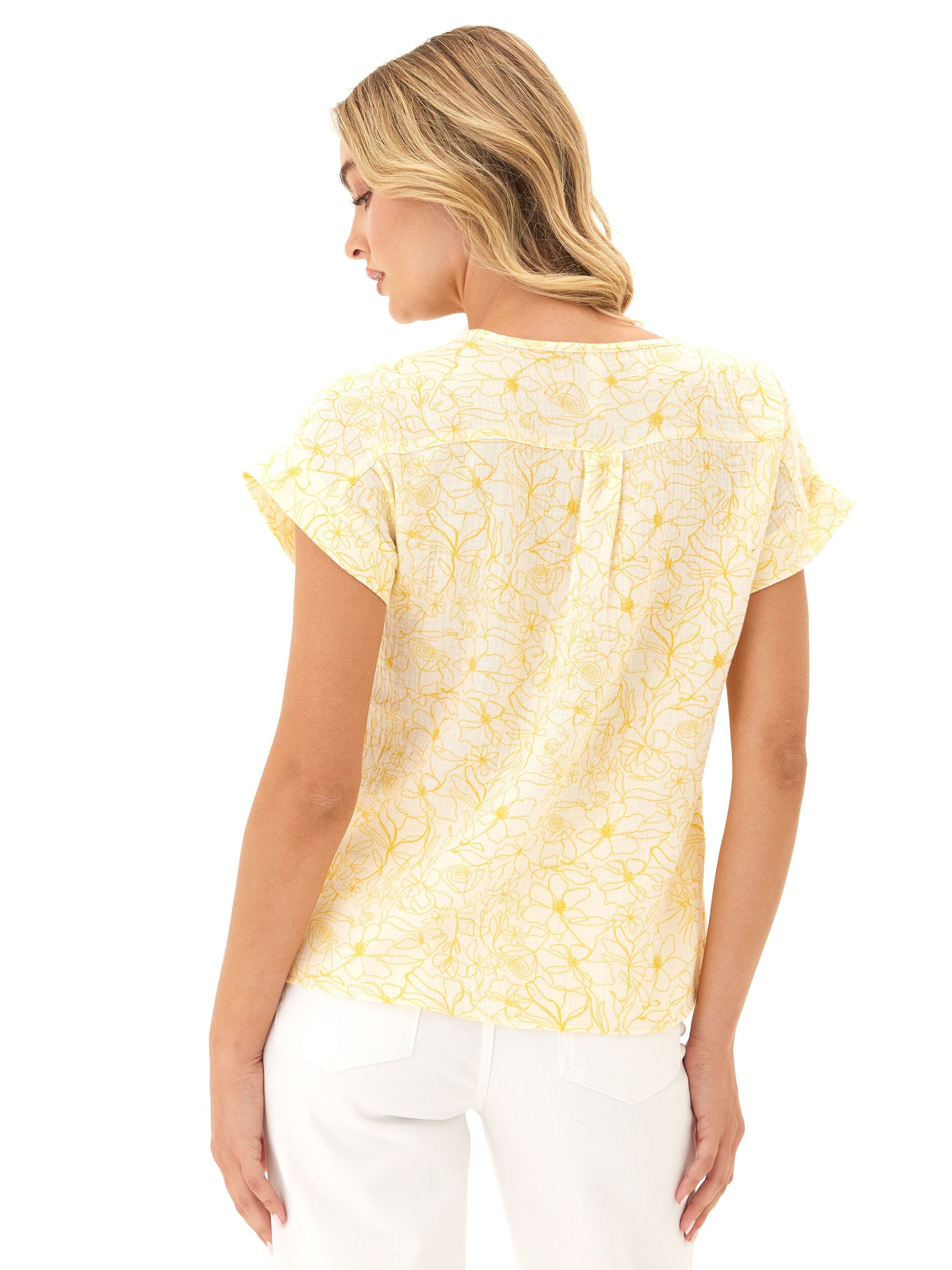 Women's Honora Floral Organic Cotton Gauze V-Neck Top