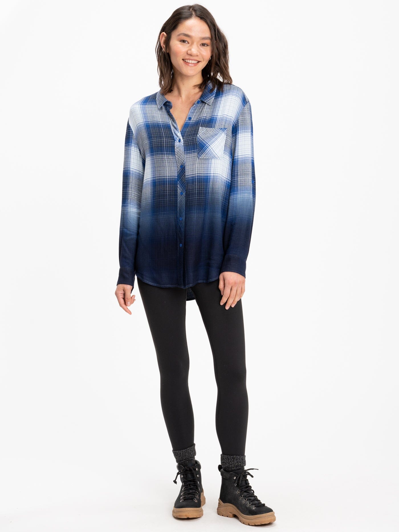 Marlow Woven Button-Up Plaid Shirt in Blue, White, Navy