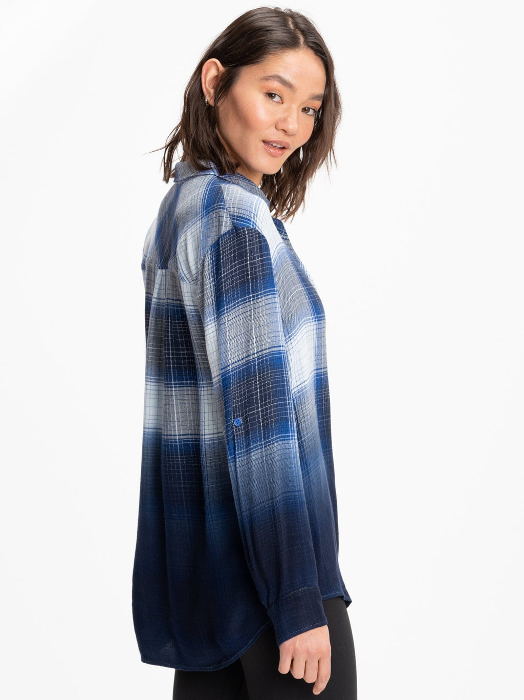 Marlow Woven Button-Up Plaid Shirt in Blue, White, Navy