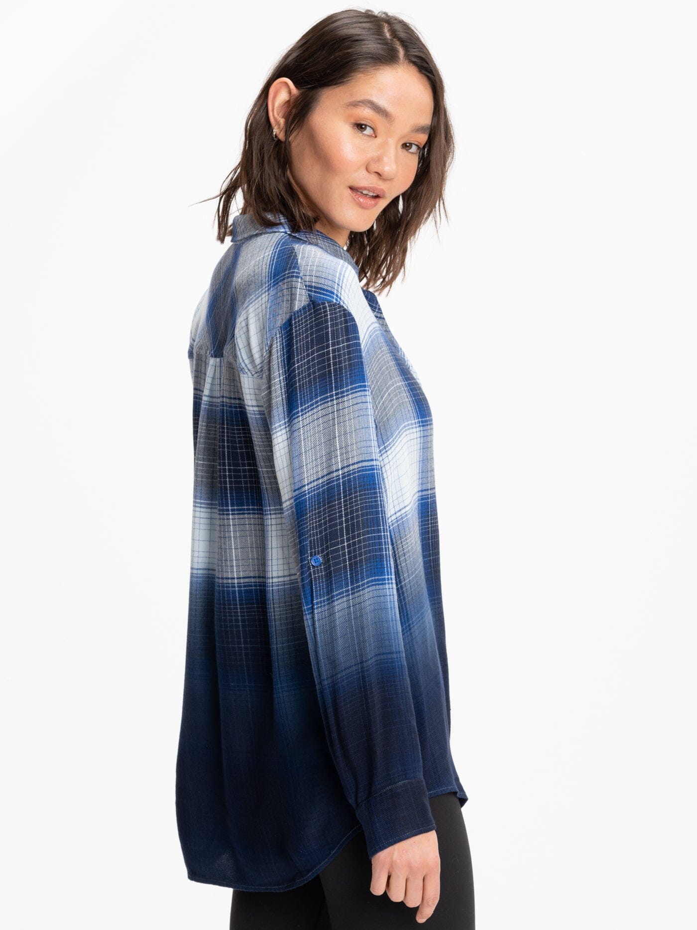 Marlow Woven Button-Up Plaid Shirt in Blue, White, Navy