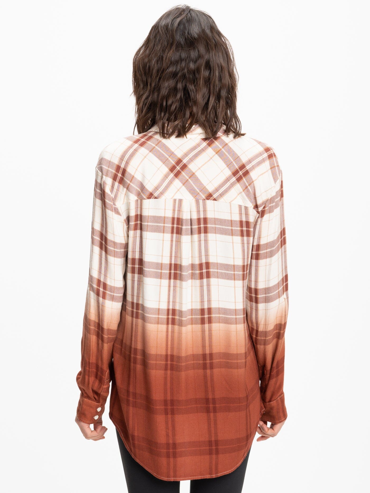 Marlow Woven Oversized Plaid Button-Up Shirt in Rust and Brown