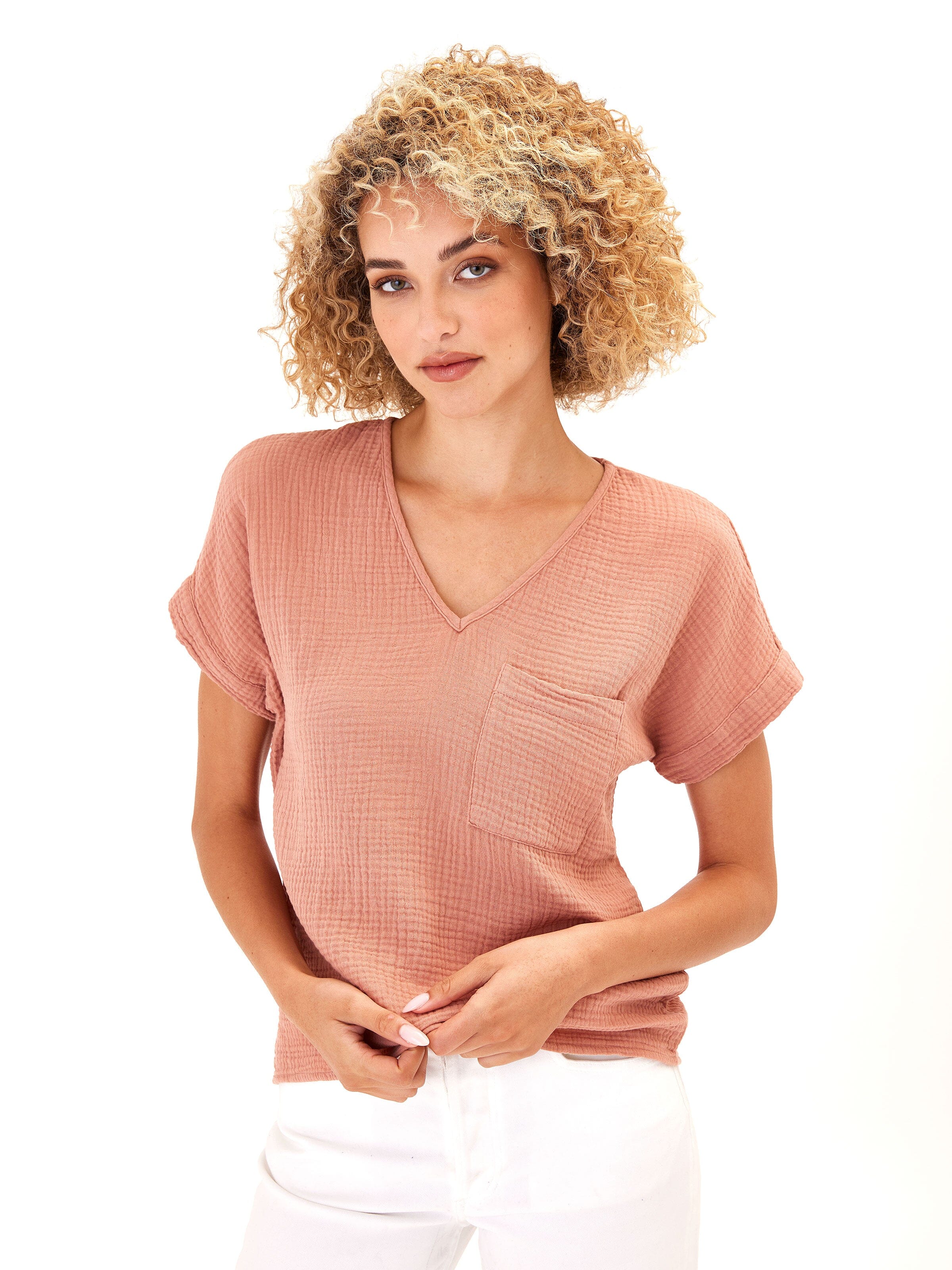 Celia Organic Cotton Gauze Drop Shoulder Top - Relaxed Fit